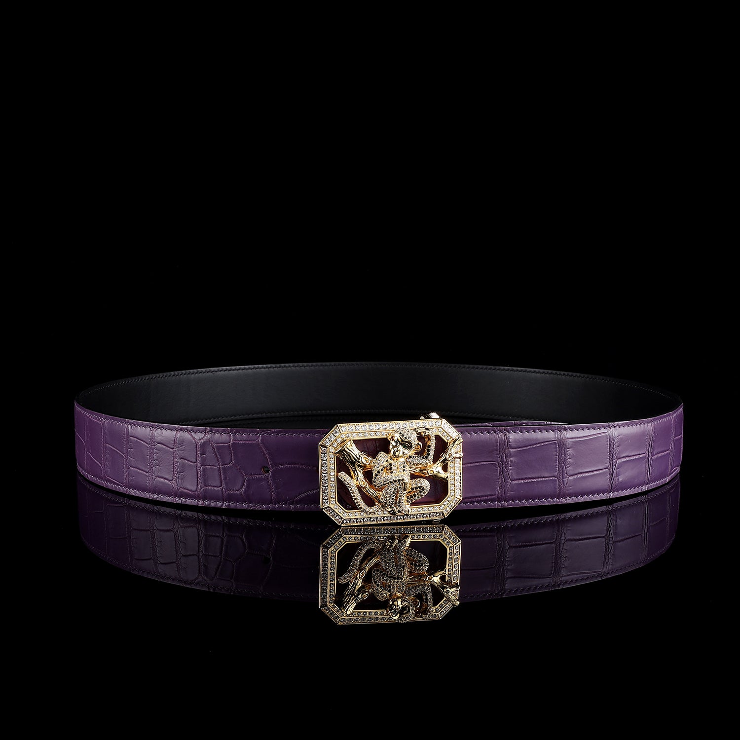 BELTLEY Handmade Purple Nile Crocodile Belt with Monkey Buckle