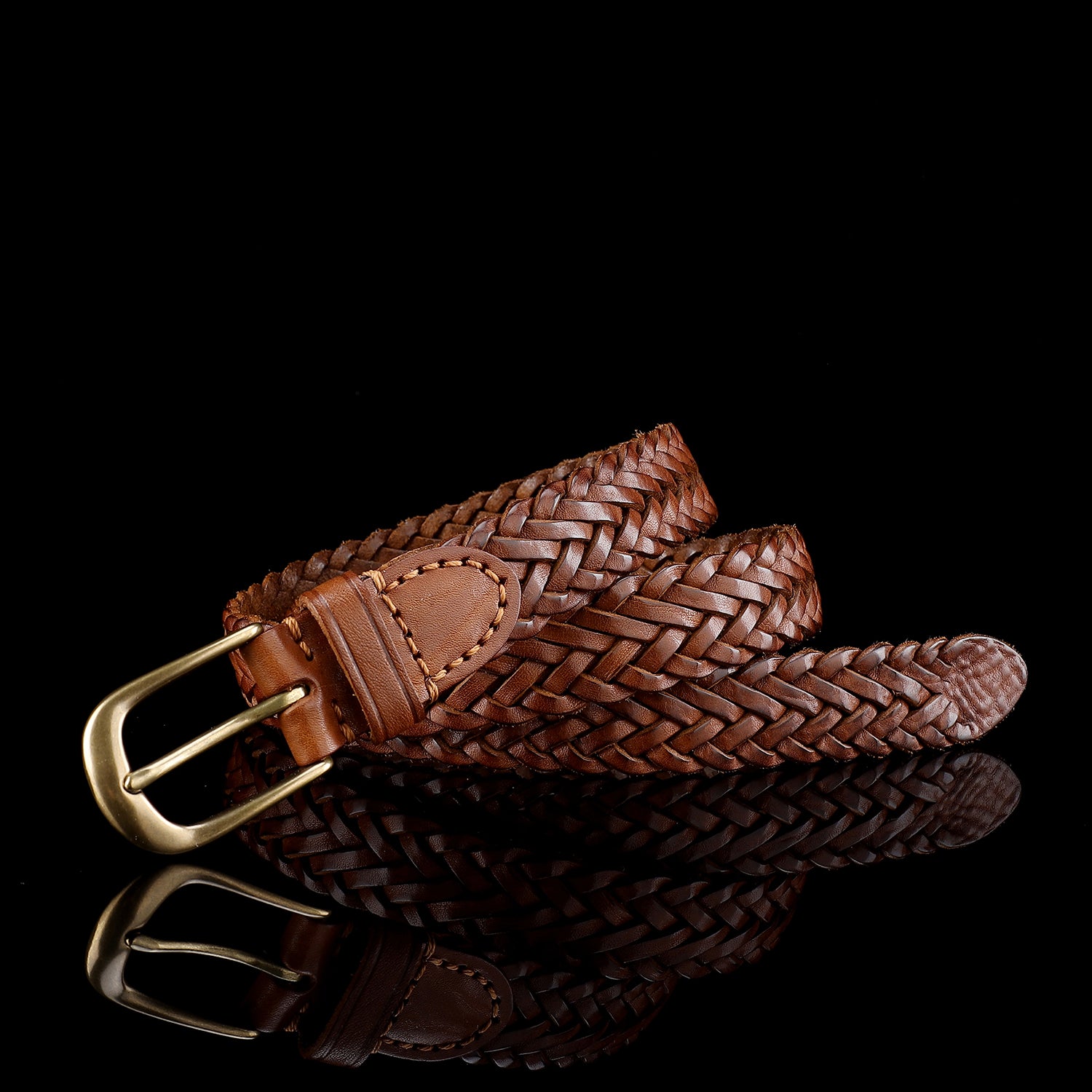 BELTLEY Handwoven Brown Full-Grain Leather Belt for Women