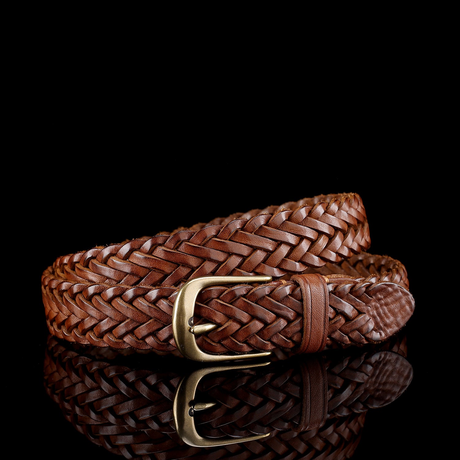 BELTLEY Handwoven Brown Full-Grain Leather Belt for Women