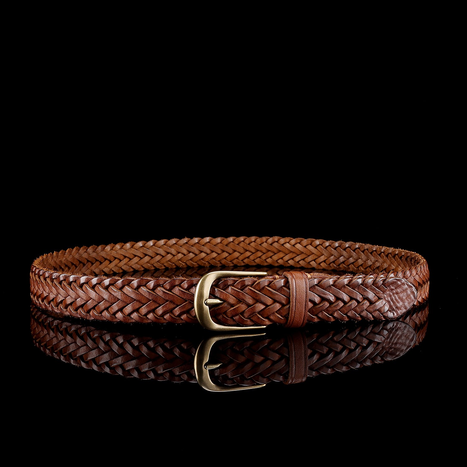 BELTLEY Handwoven Brown Full-Grain Leather Belt for Women