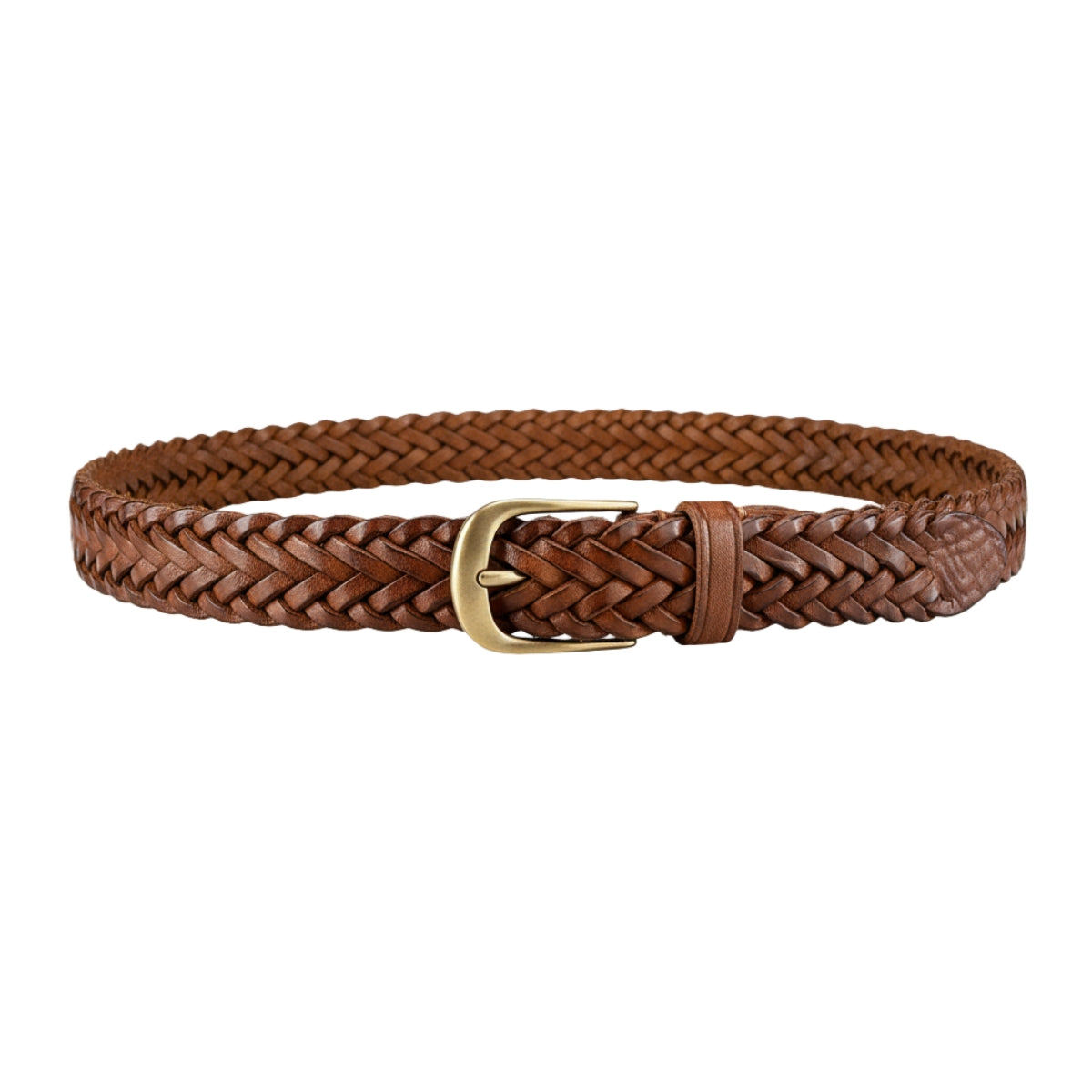 BELTLEY Handwoven Brown Full-Grain Leather Belt for Women
