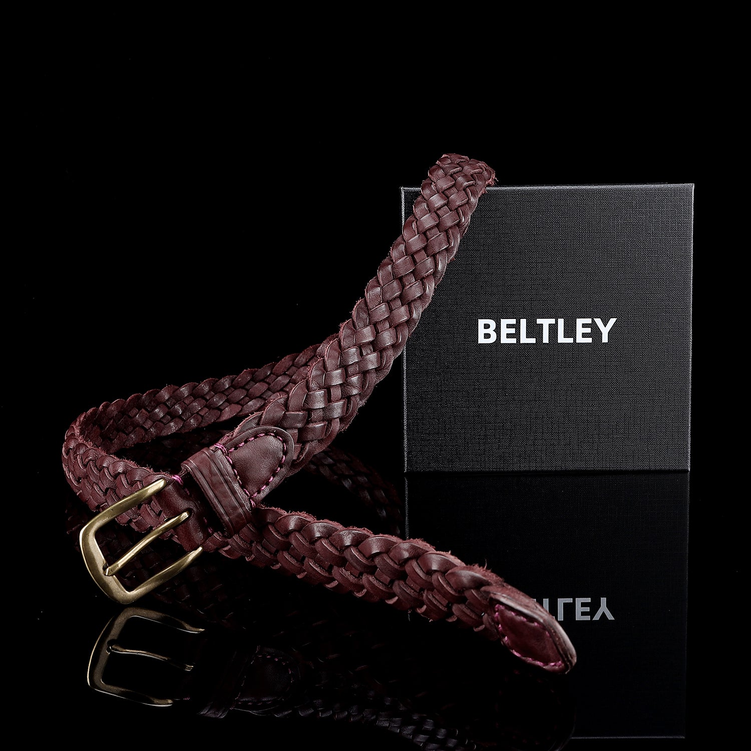 Handwoven Dark Purple Vintage Leather Belt for Women — reverse side | BELTLEY