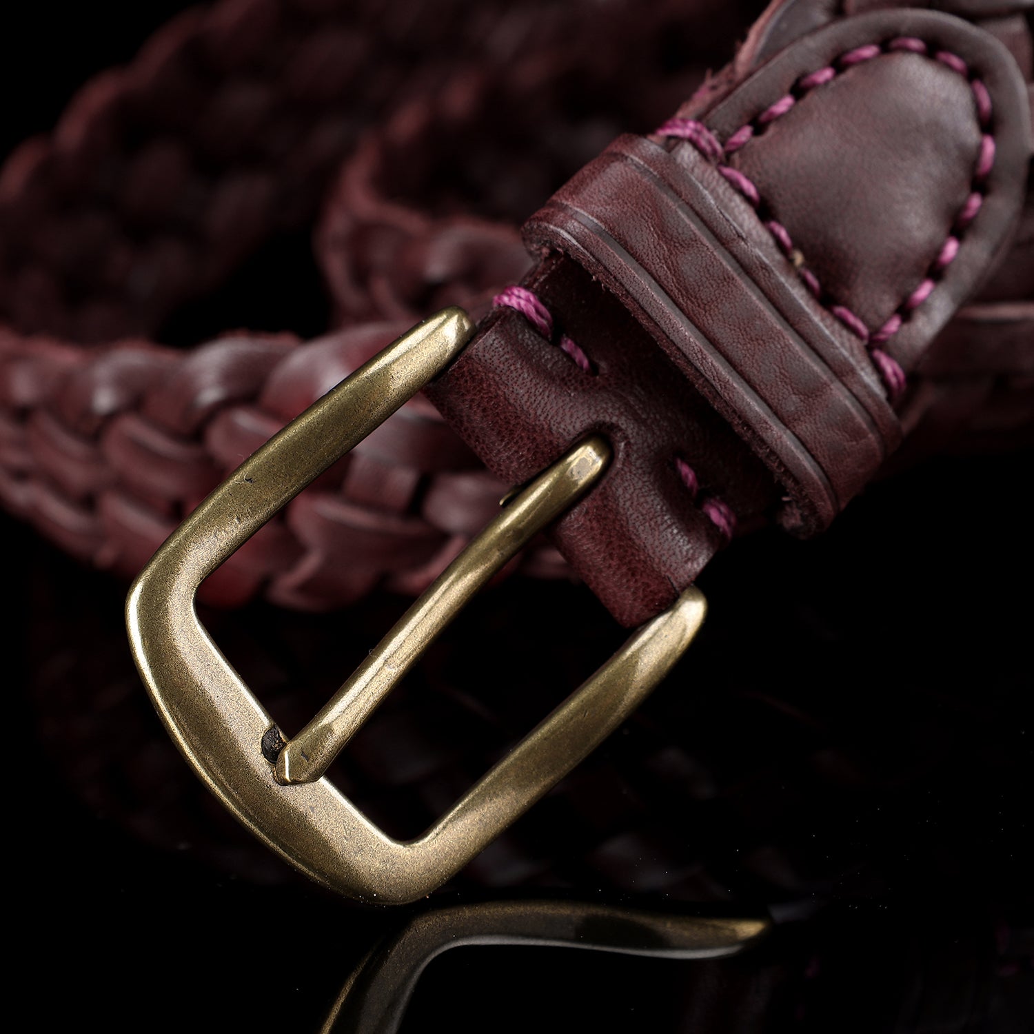 Handwoven Dark Purple Vintage Leather Belt for Women — buckle close-up | BELTLEY