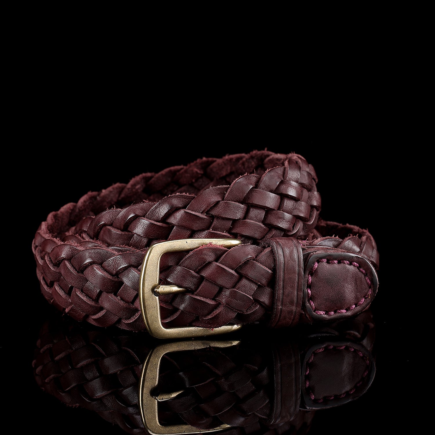 Handwoven Dark Purple Vintage Leather Belt for Women — detail close-up | BELTLEY