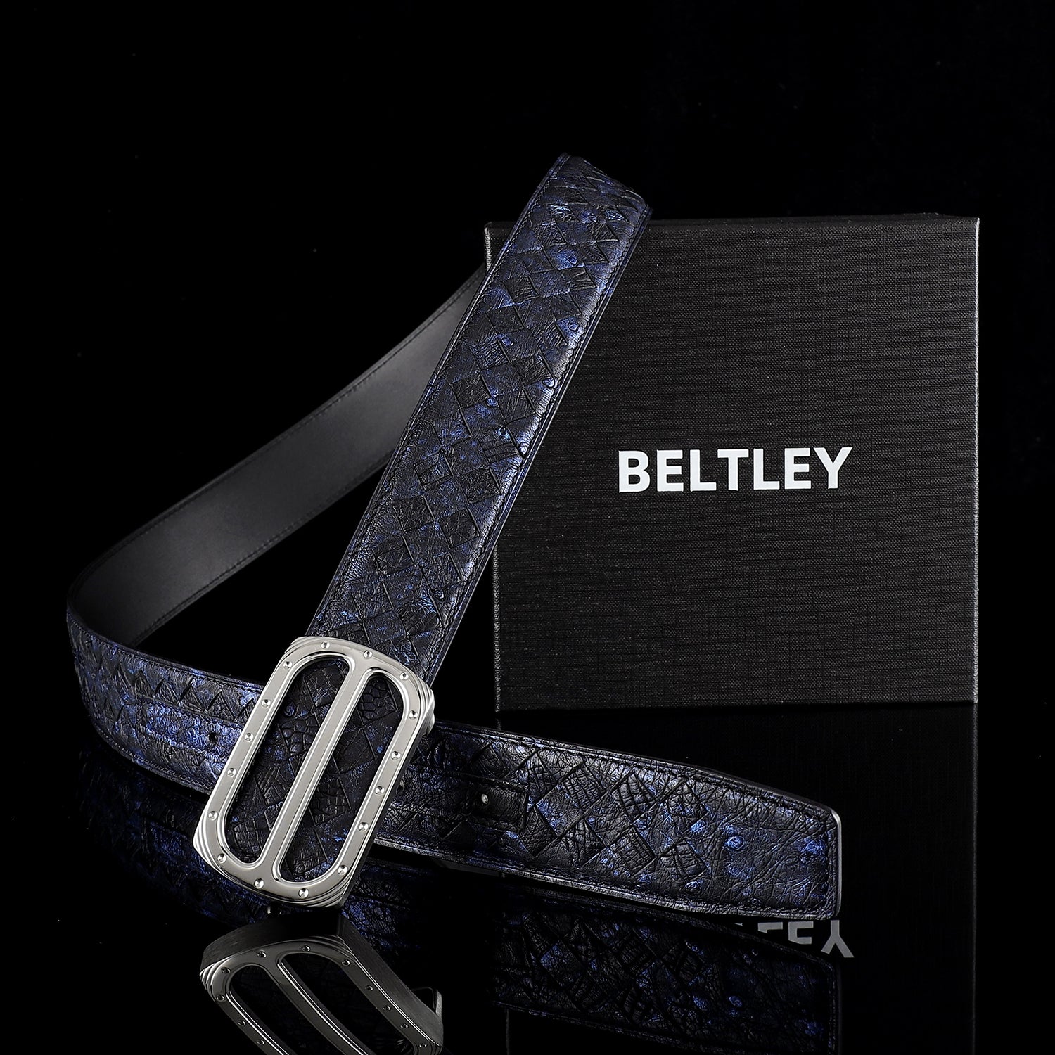 Handwoven Ostrich Leather Belt – Hand-Finished Patina, Plaque Buckle, 1.5" — additional view 15 | BELTLEY