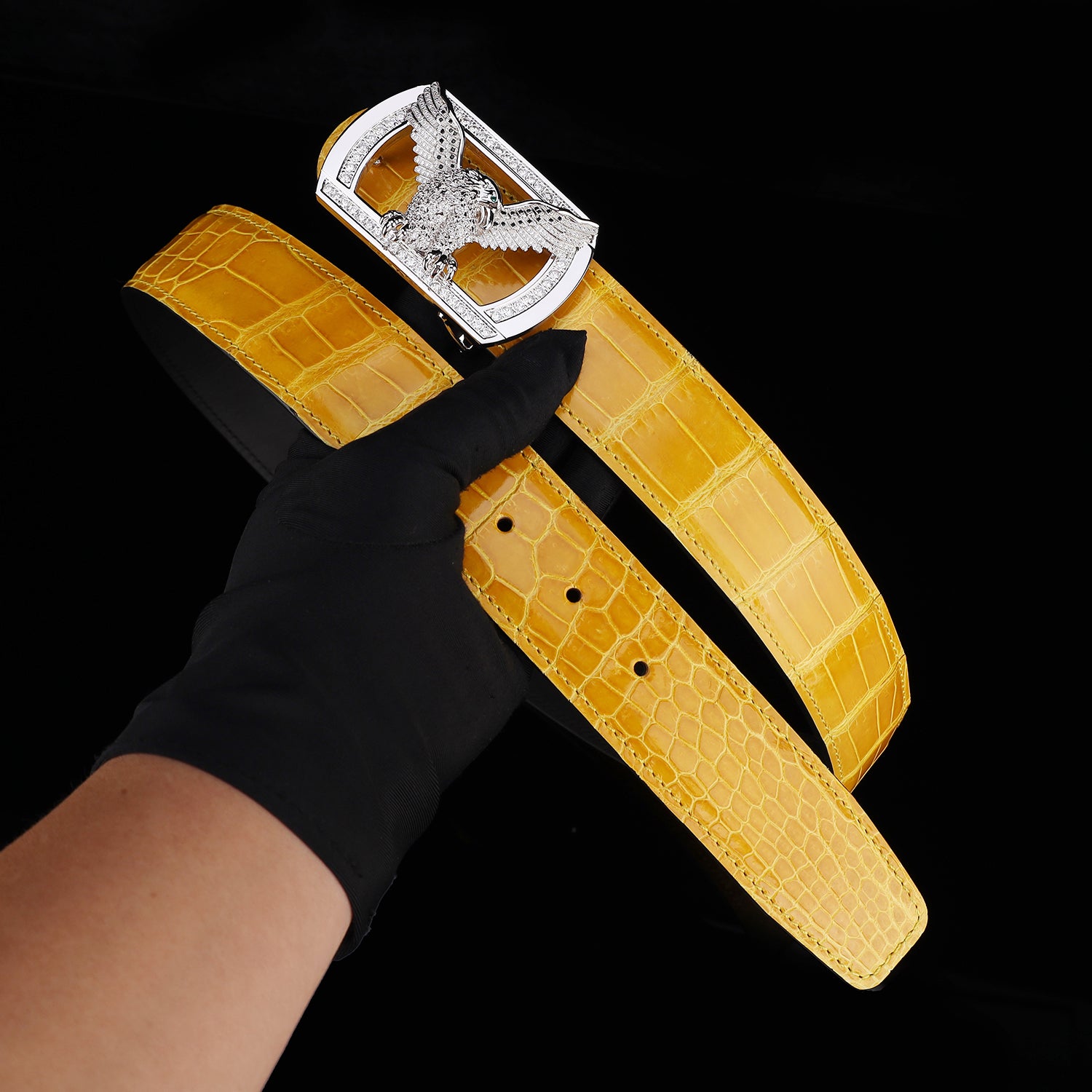 BELTLEY High Gloss Crocodile Belt for Men – Amber Gold
