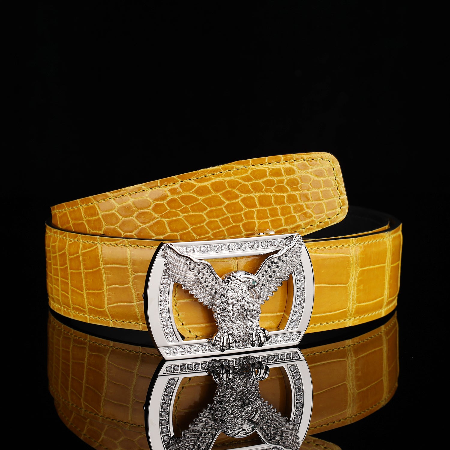 BELTLEY High Gloss Crocodile Belt for Men – Amber Gold