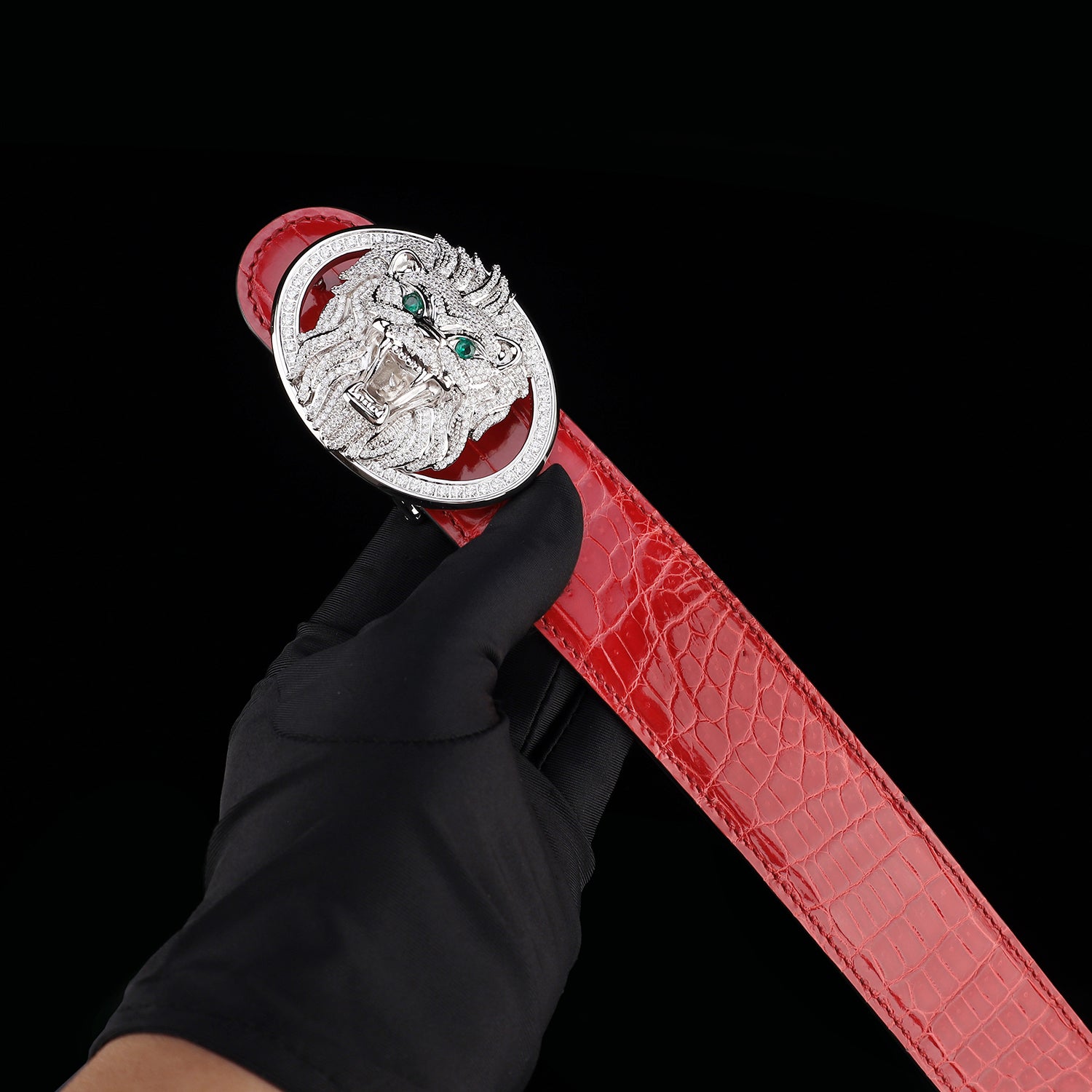 BELTLEY High Gloss Imperial Ruby Red Crocodile Belt for Men