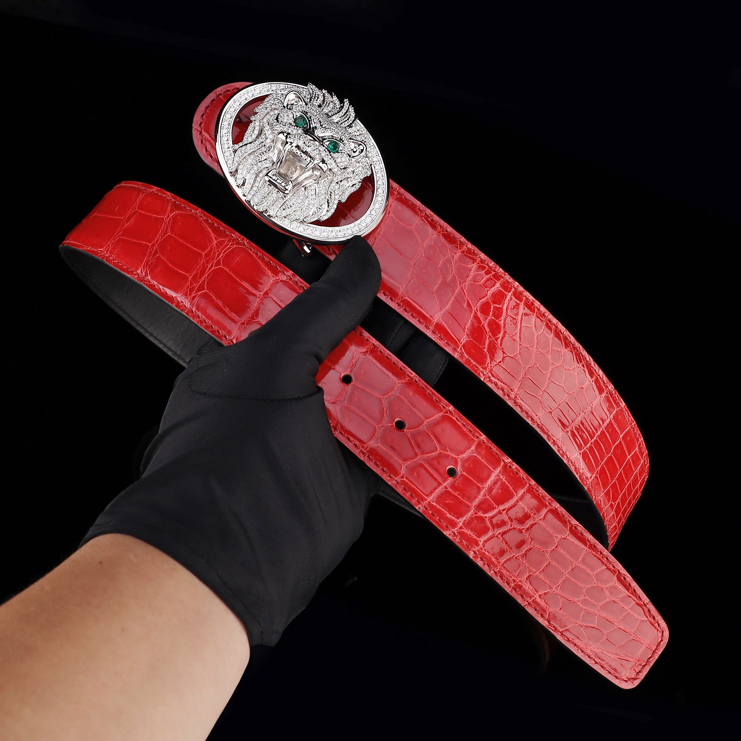 BELTLEY High Gloss Imperial Ruby Red Crocodile Belt for Men