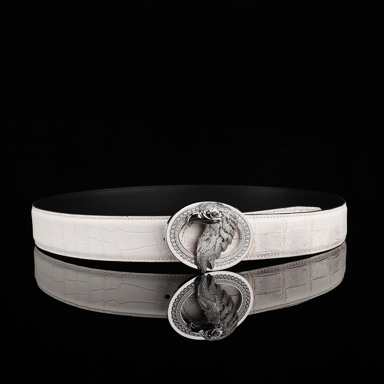 BELTLEY Himalayan Crocodile Leather Belt with Eagle Buckle