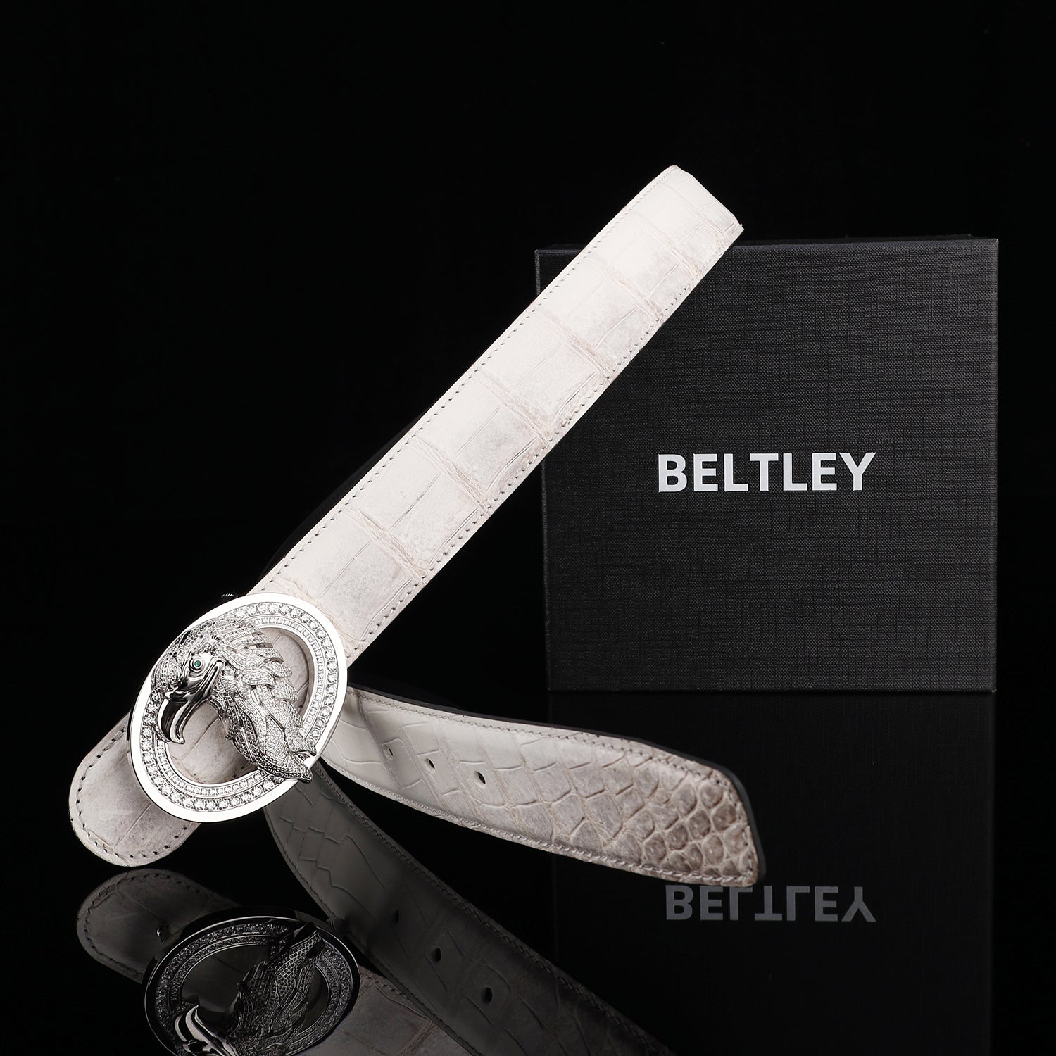 BELTLEY Himalayan Crocodile Leather Belt with Eagle Buckle