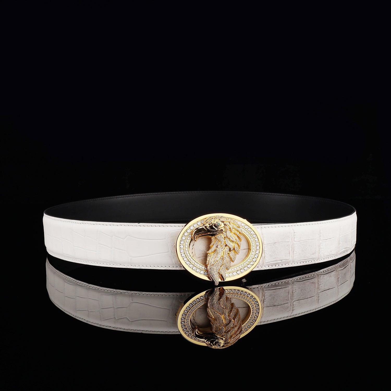 BELTLEY Himalayan Crocodile Leather Belt with Eagle Buckle