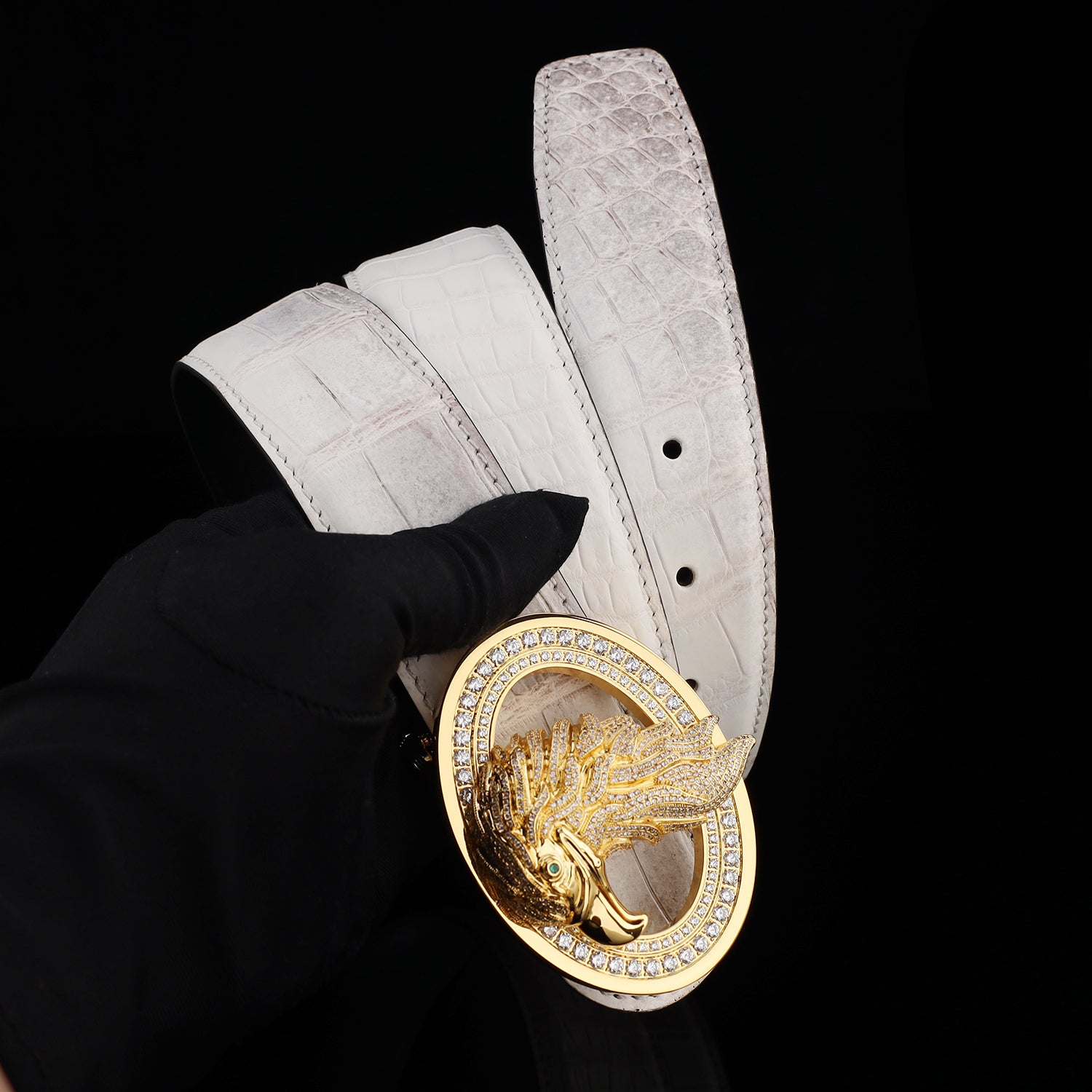 BELTLEY Himalayan Crocodile Leather Belt with Eagle Buckle