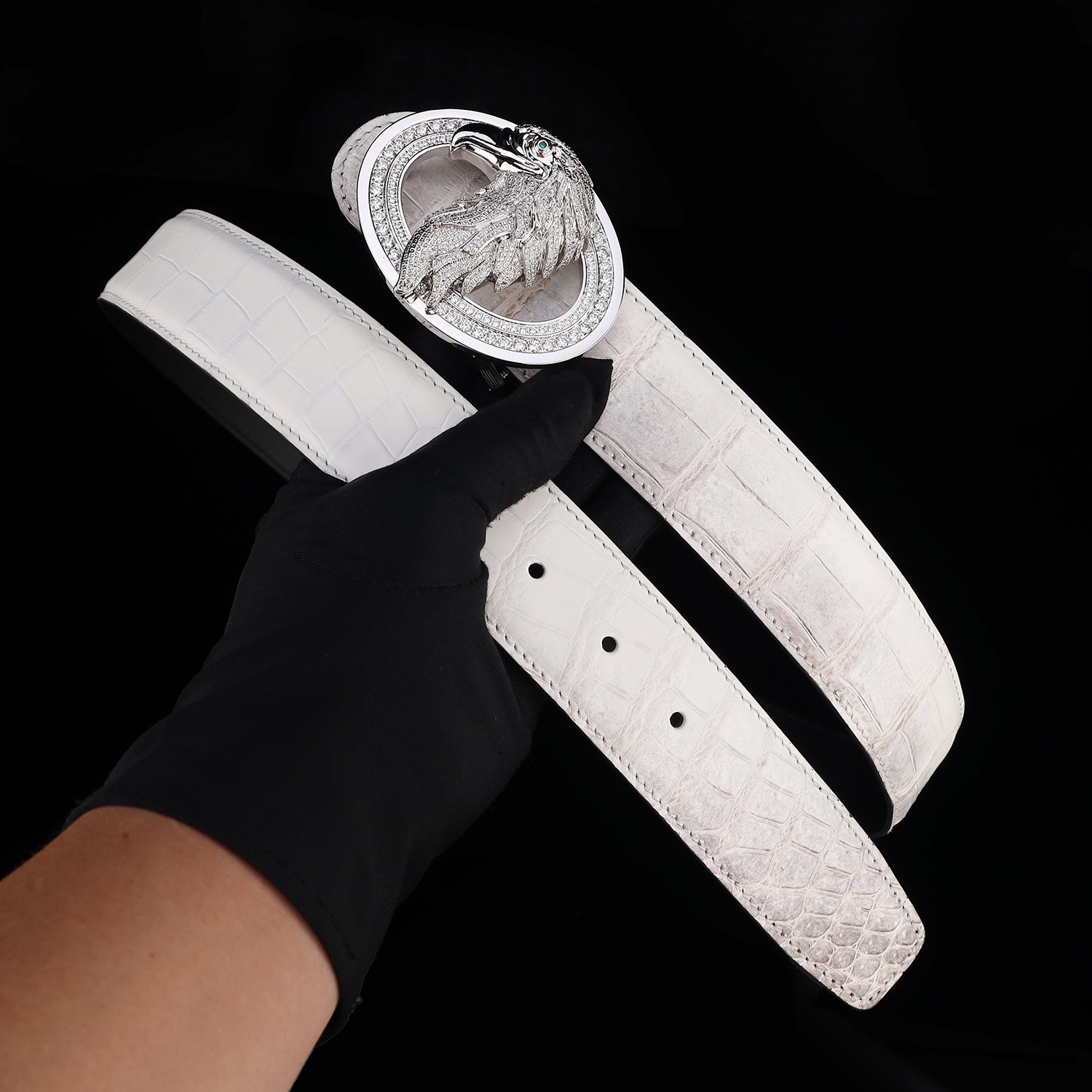 BELTLEY Himalayan Crocodile Leather Belt with Eagle Buckle
