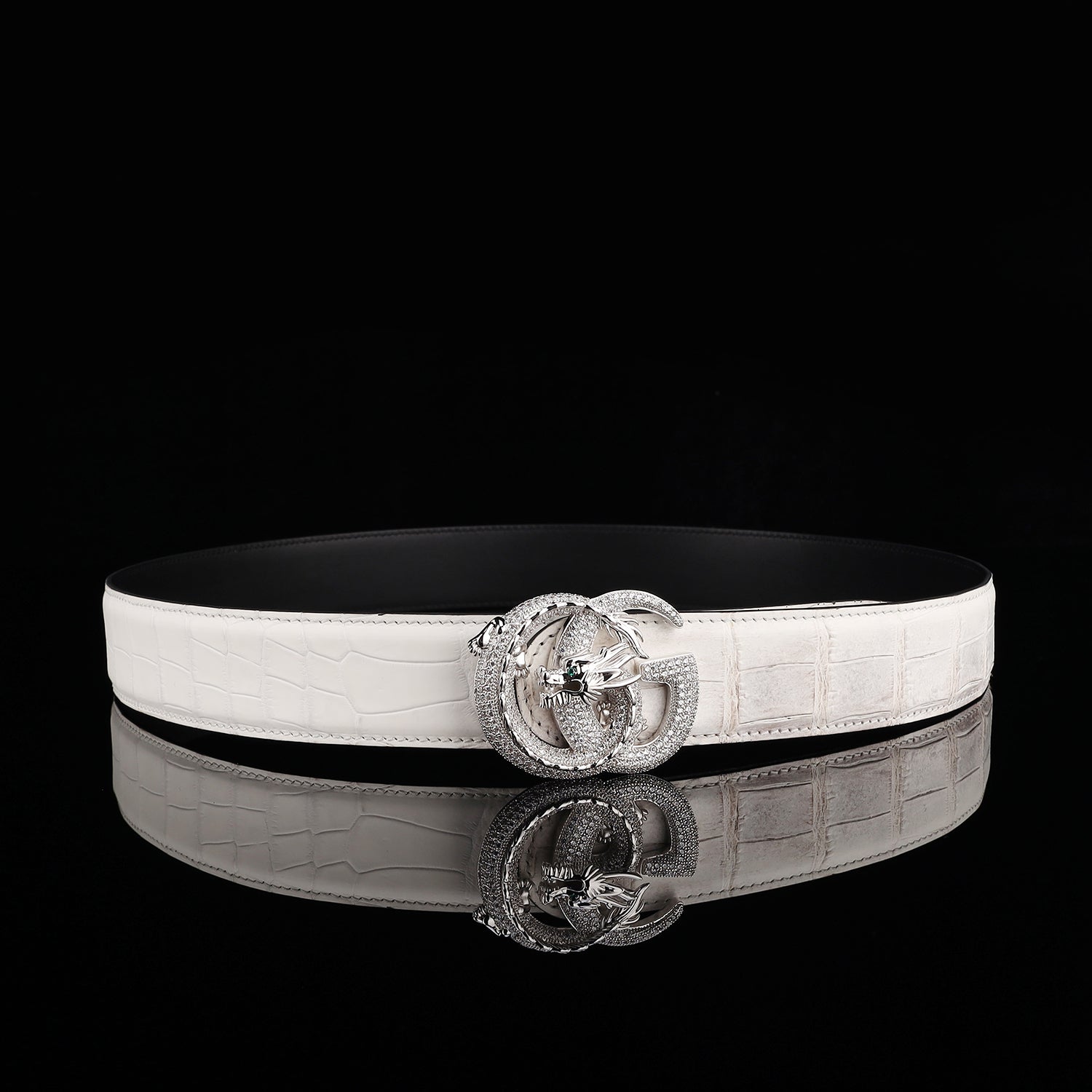 BELTLEY Himalayan Nile Crocodile Belt with Dragon Buckle