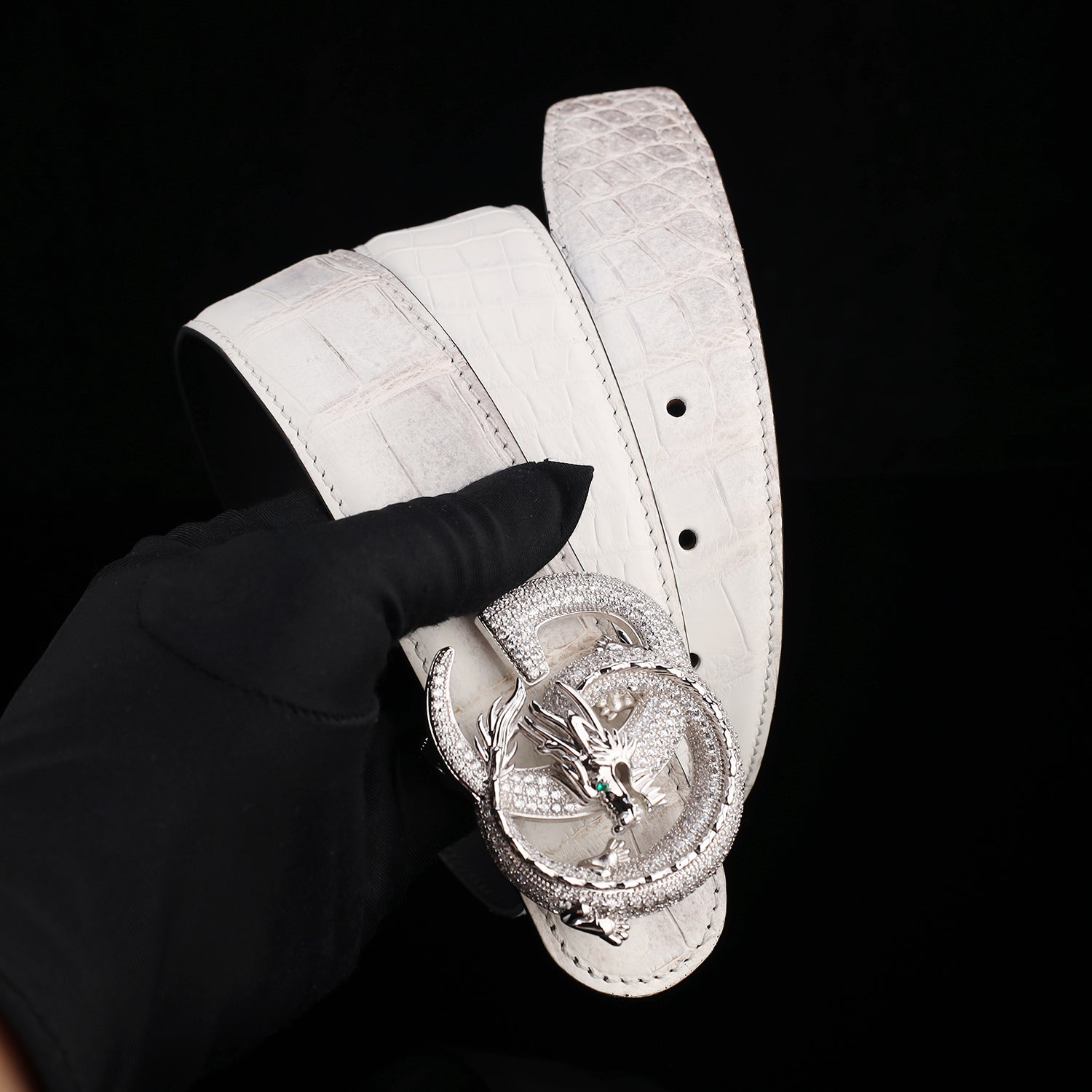BELTLEY Himalayan Nile Crocodile Belt with Dragon Buckle