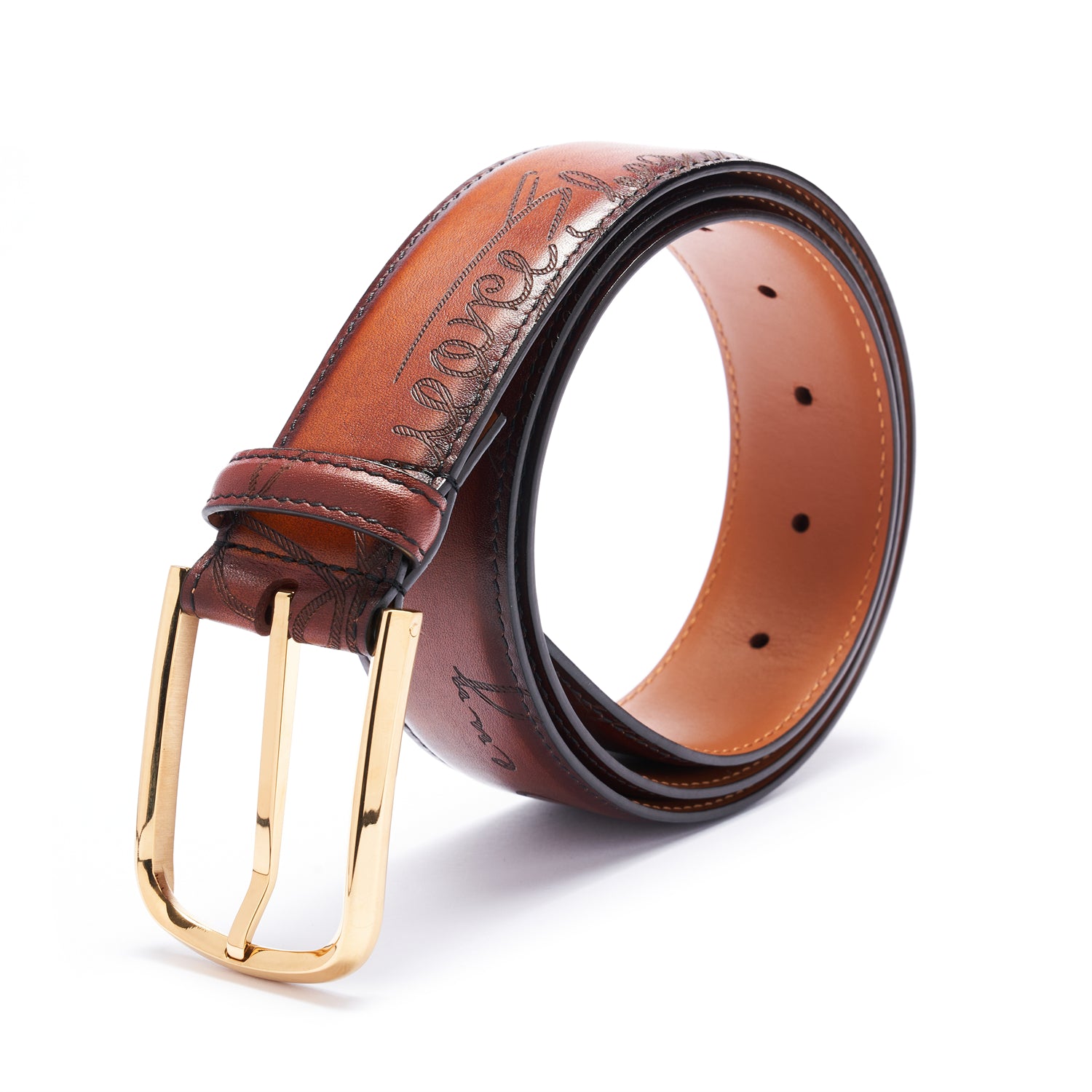 BELTLEY French Traditional Hand-Dyed Italian Full-Grain Leather Brown Belt 1.5"