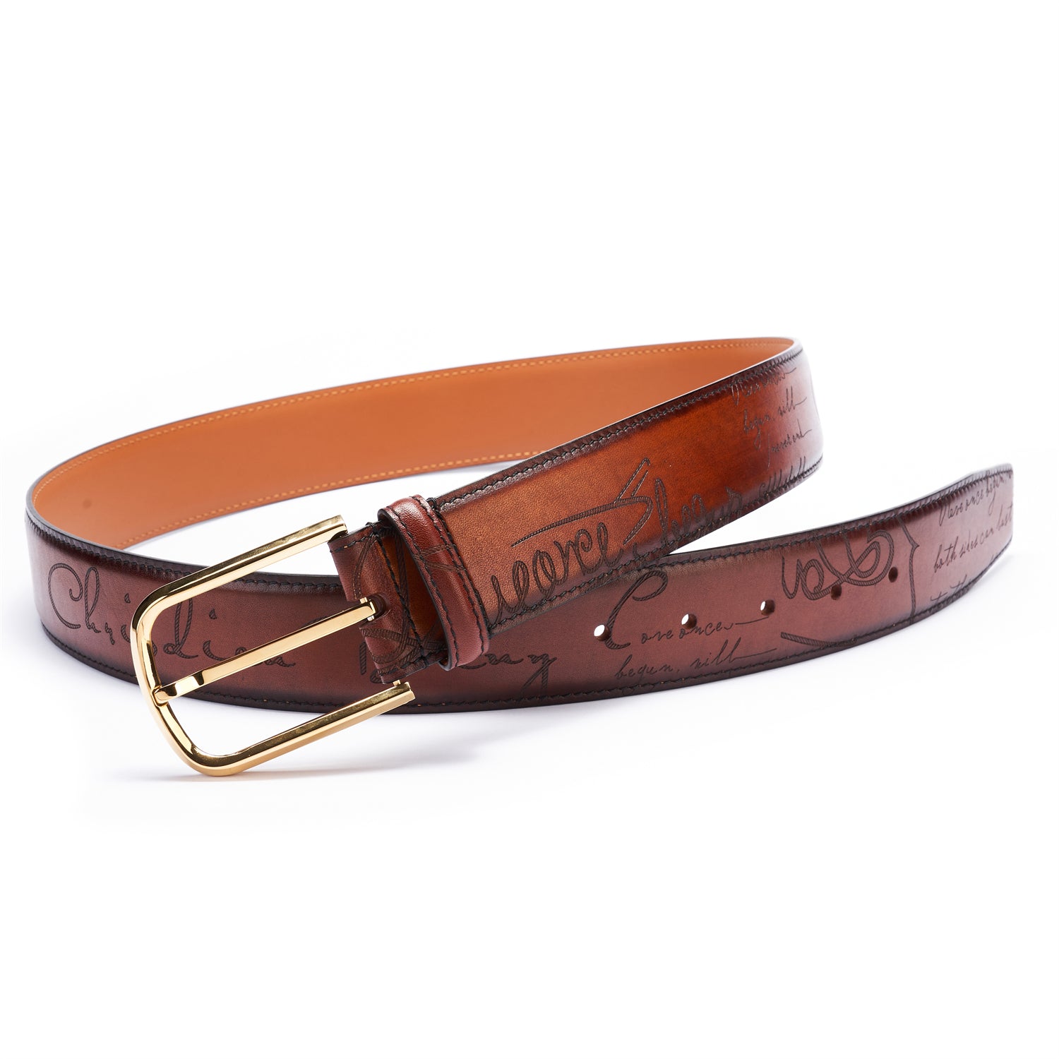 BELTLEY French Traditional Hand-Dyed Italian Full-Grain Leather Brown Belt 1.5"