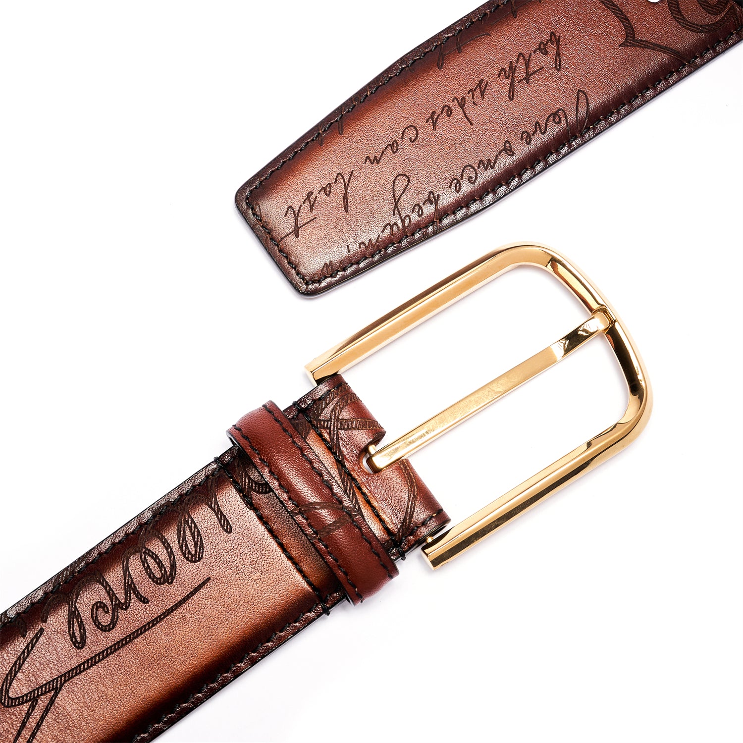 BELTLEY French Traditional Hand-Dyed Italian Full-Grain Leather Brown Belt 1.5"