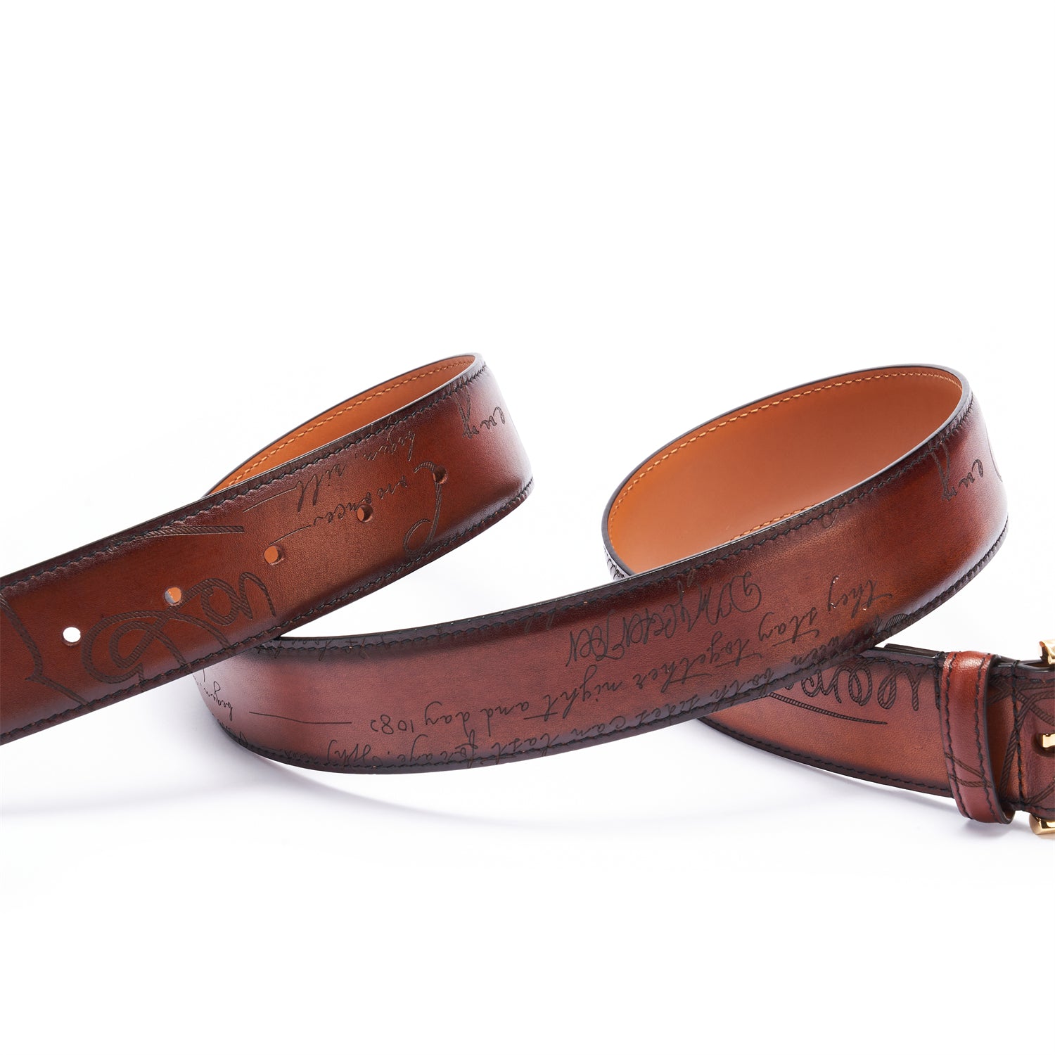 BELTLEY French Traditional Hand-Dyed Italian Full-Grain Leather Brown Belt 1.5"