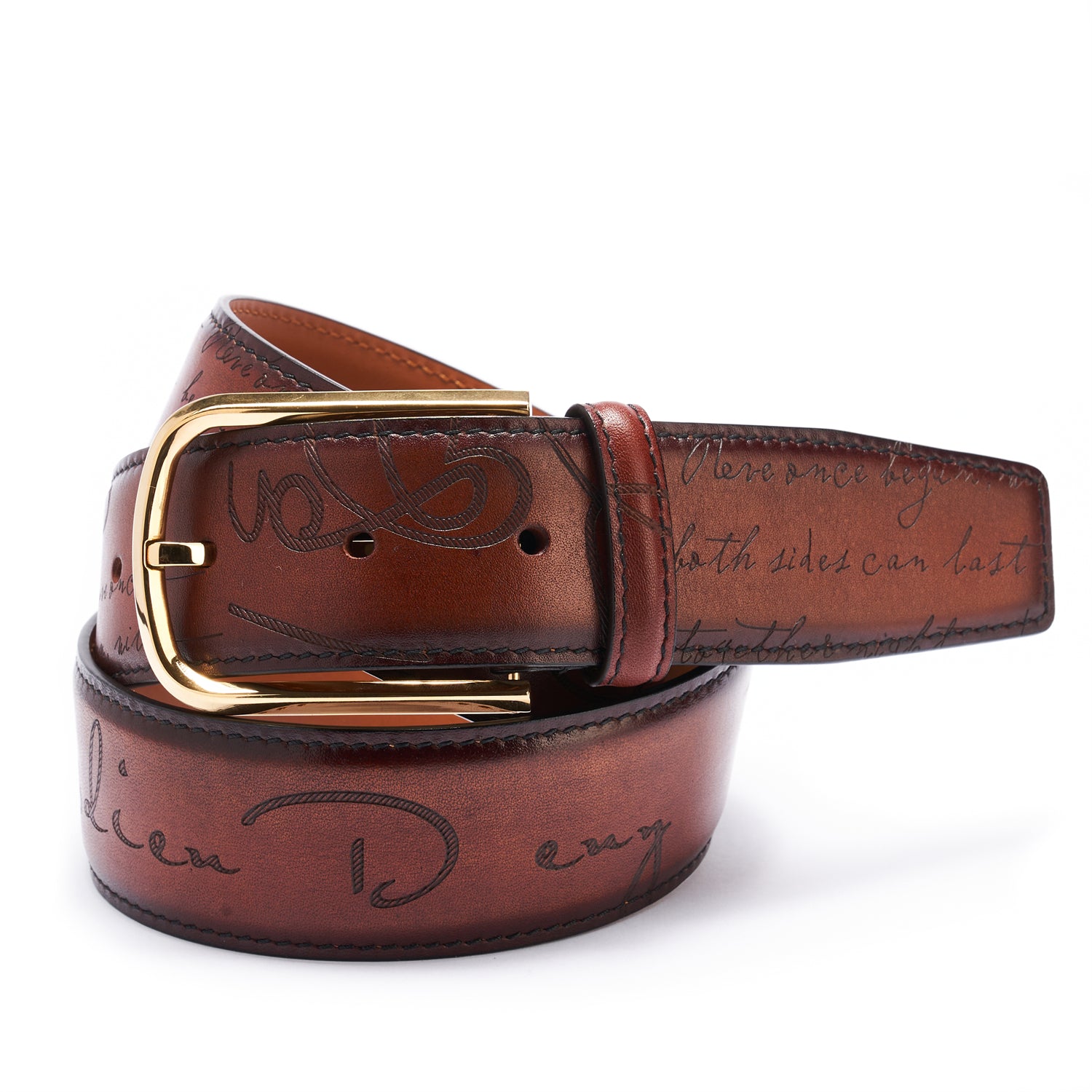 BELTLEY French Traditional Hand-Dyed Italian Full-Grain Leather Brown Belt 1.5"