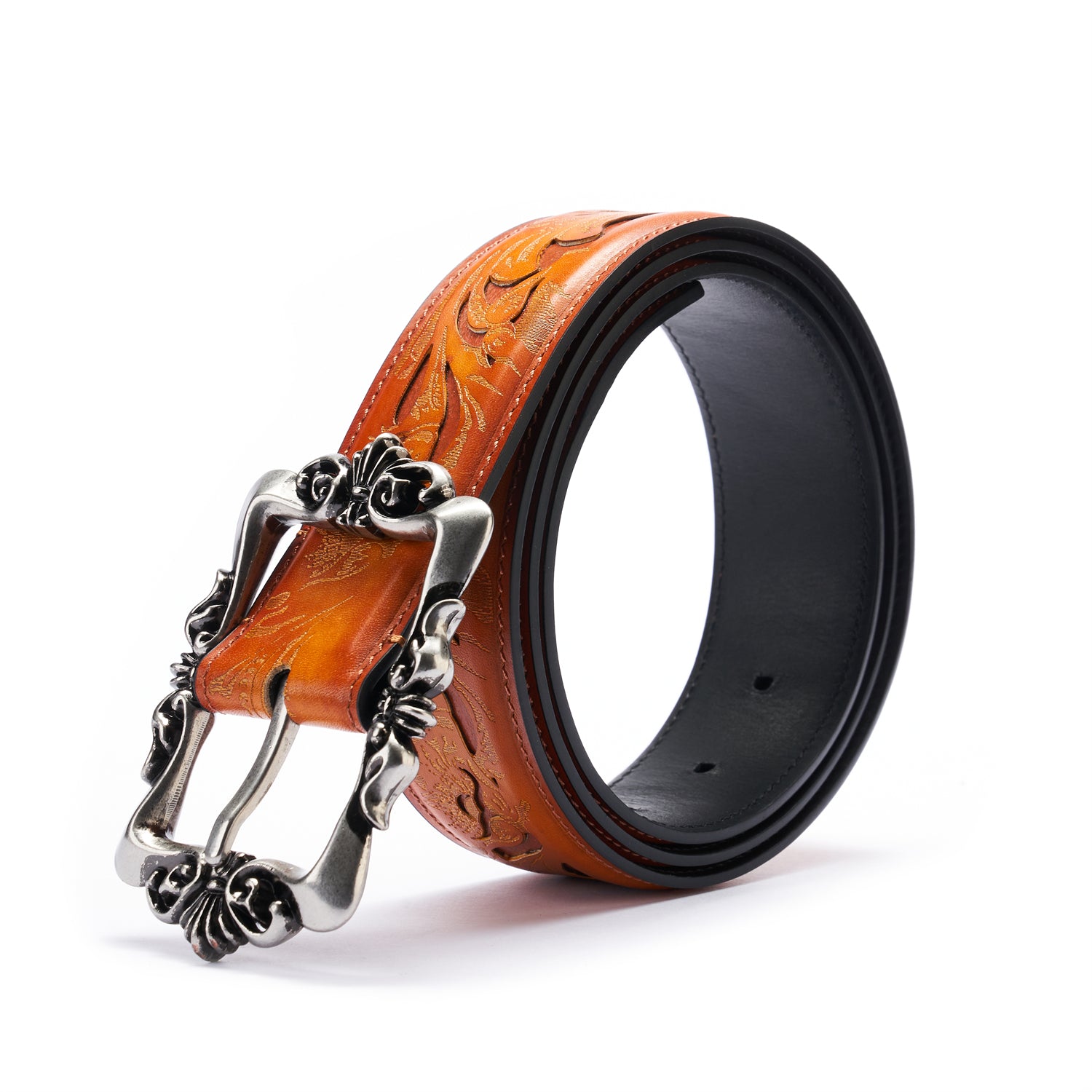BELTLEY Karakusa Forged Orange Leather Belt -1.5" Heirloom Craft