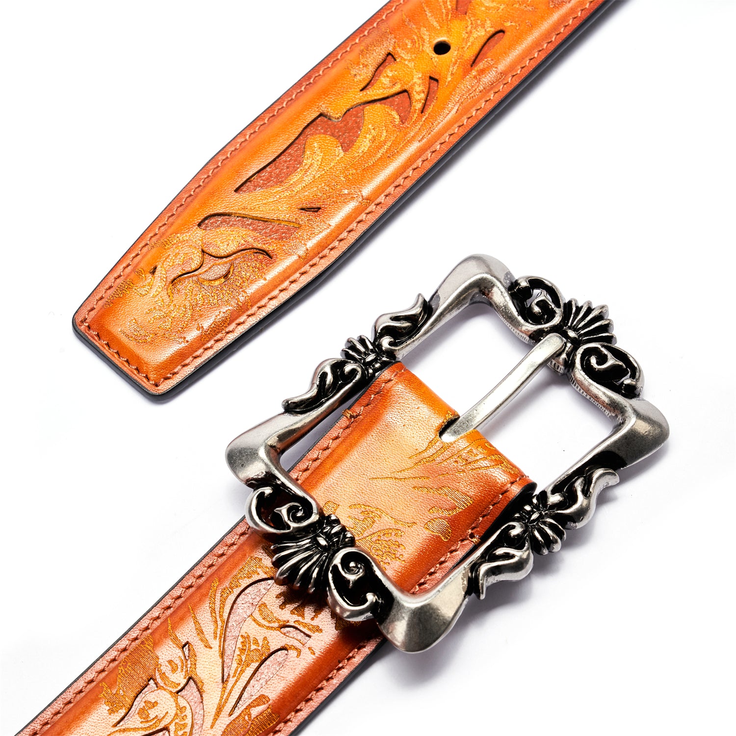 BELTLEY Karakusa Forged Orange Leather Belt -1.5" Heirloom Craft