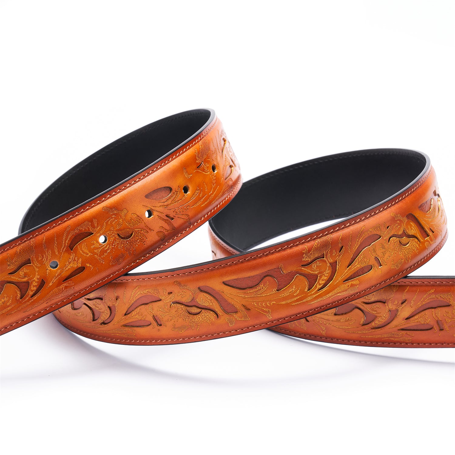BELTLEY Karakusa Forged Orange Leather Belt -1.5" Heirloom Craft