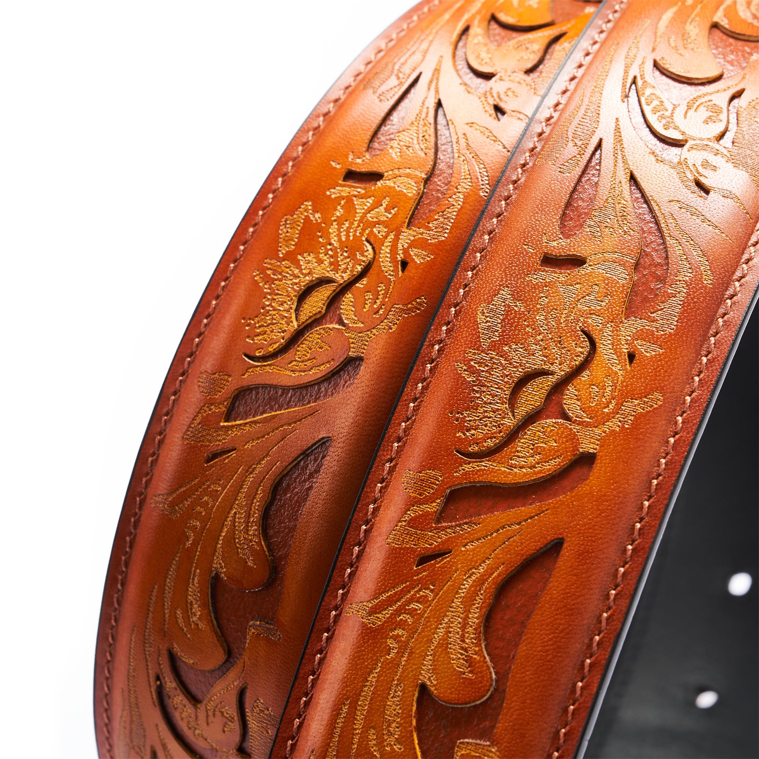 BELTLEY Karakusa Forged Orange Leather Belt -1.5" Heirloom Craft