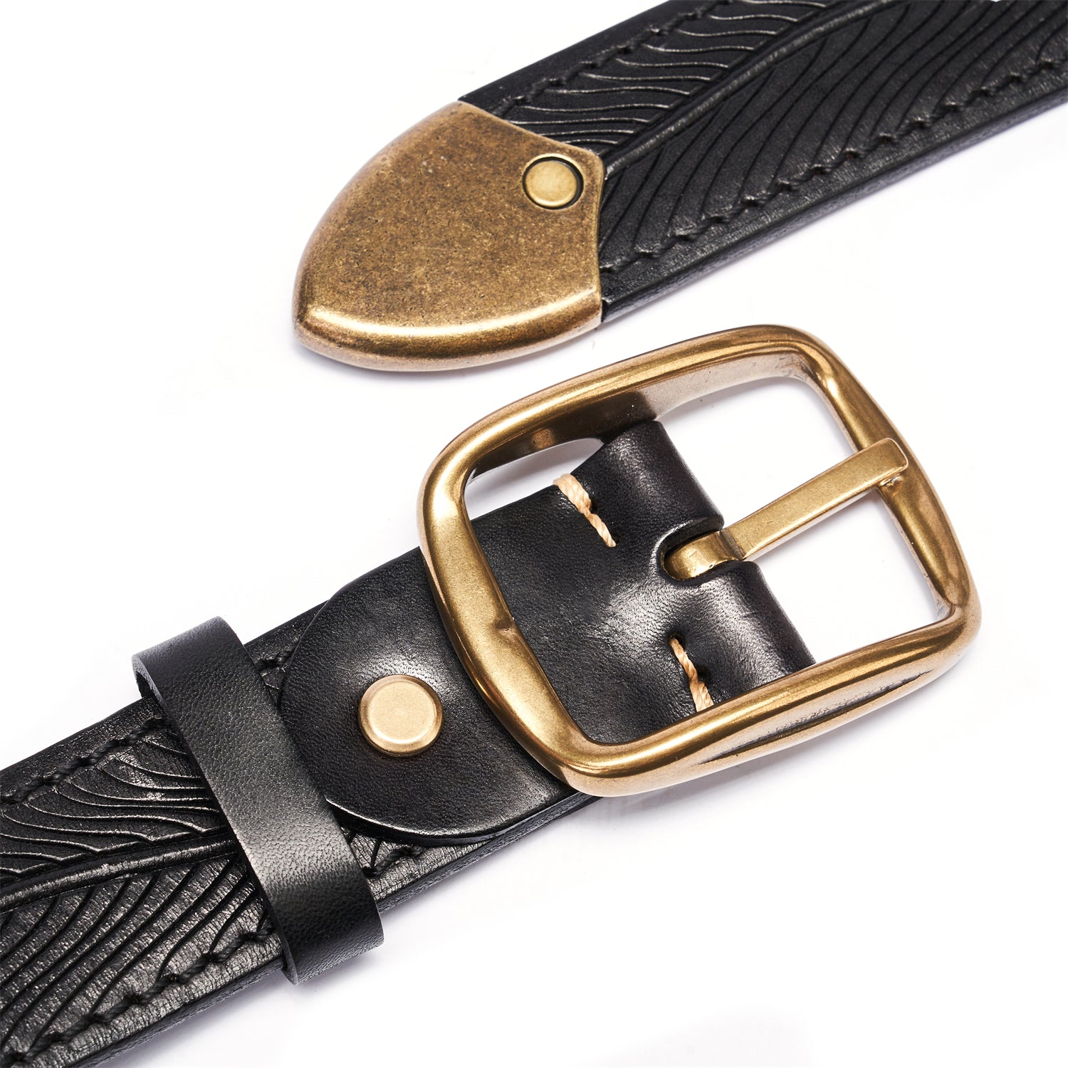 BELTLEY Laser-Etched Leaf Belt 1.5" - Black Full-Grain Leather(Nature Inspired)