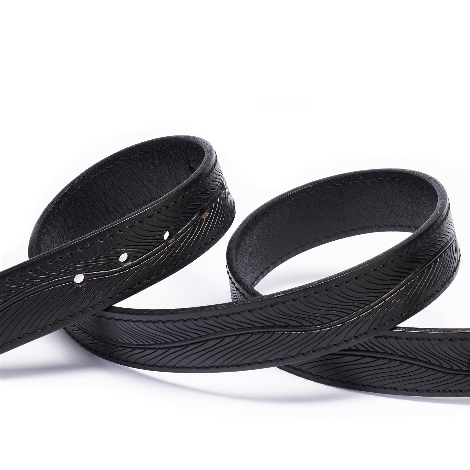 BELTLEY Laser-Etched Leaf Belt 1.5" - Black Full-Grain Leather(Nature Inspired)