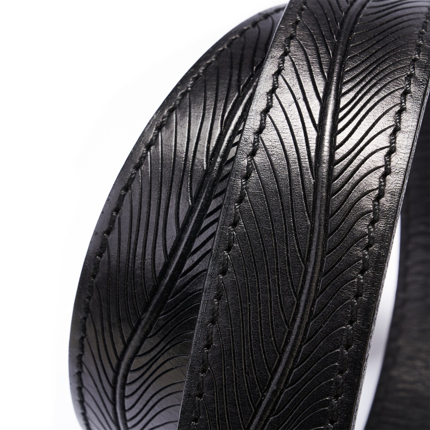 BELTLEY Laser-Etched Leaf Belt 1.5" - Black Full-Grain Leather(Nature Inspired)
