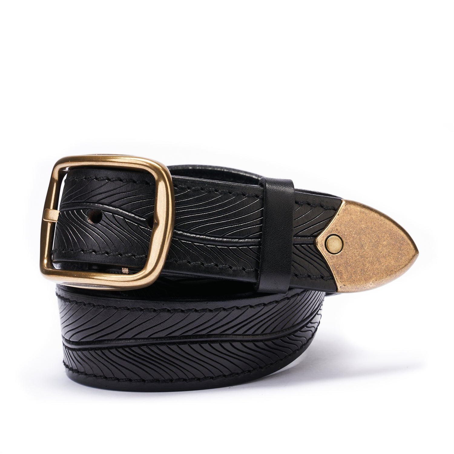 BELTLEY Laser-Etched Leaf Belt 1.5" - Black Full-Grain Leather(Nature Inspired)