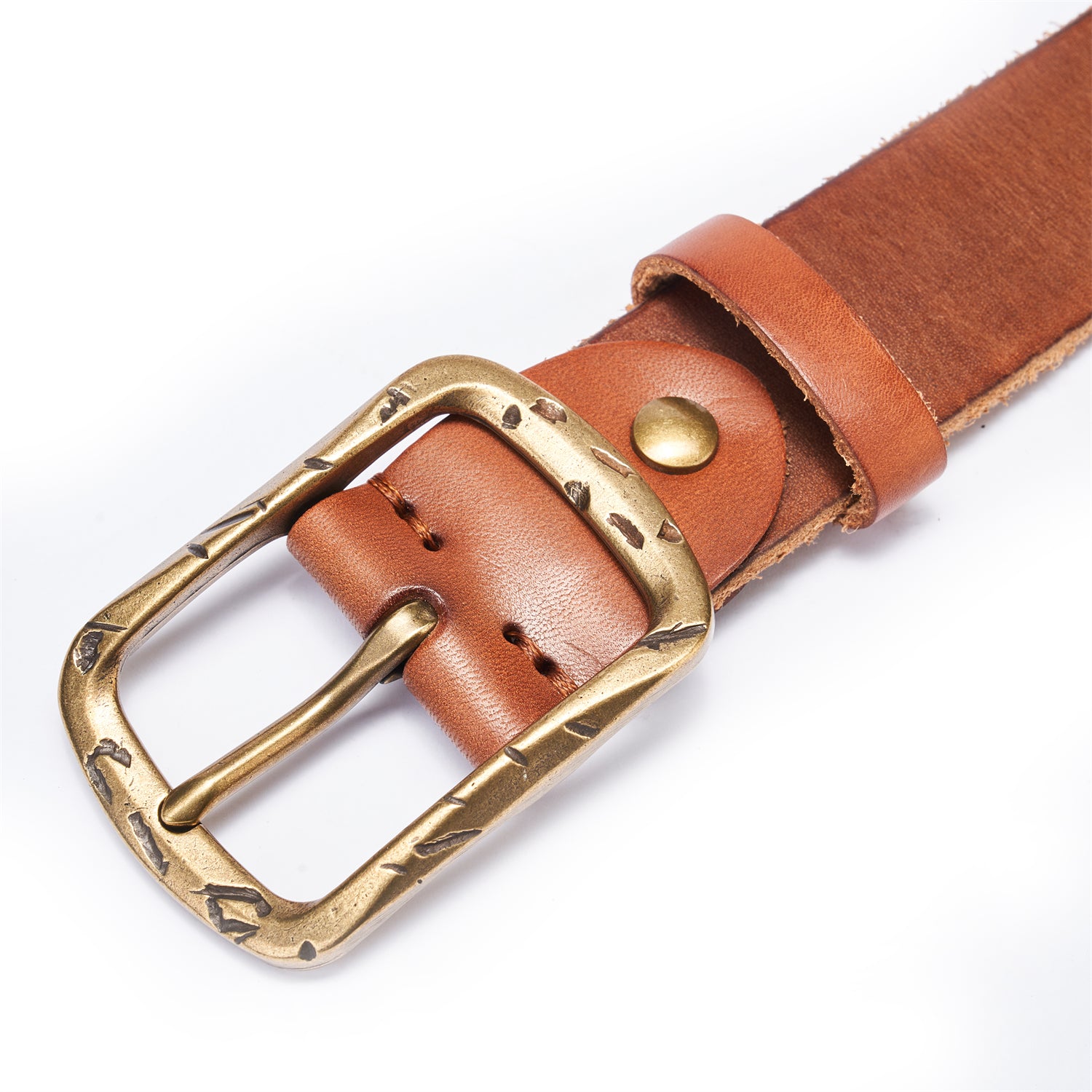 100% Full-Grain Leather Strap in Vintage Saddle Brown with Raw-Edged Detailing