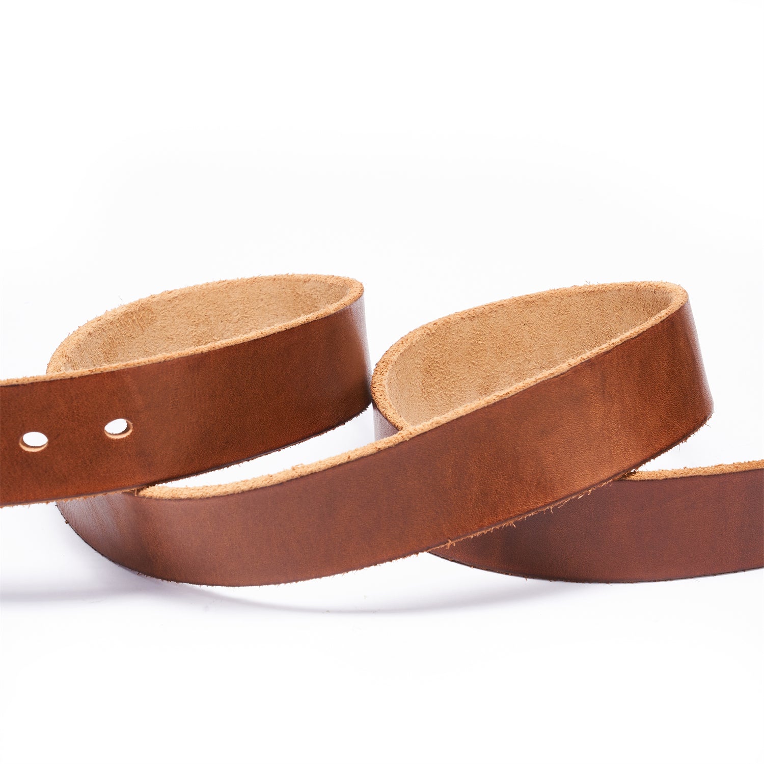 100% Full-Grain Leather Strap in Vintage Saddle Brown with Raw-Edged Detailing