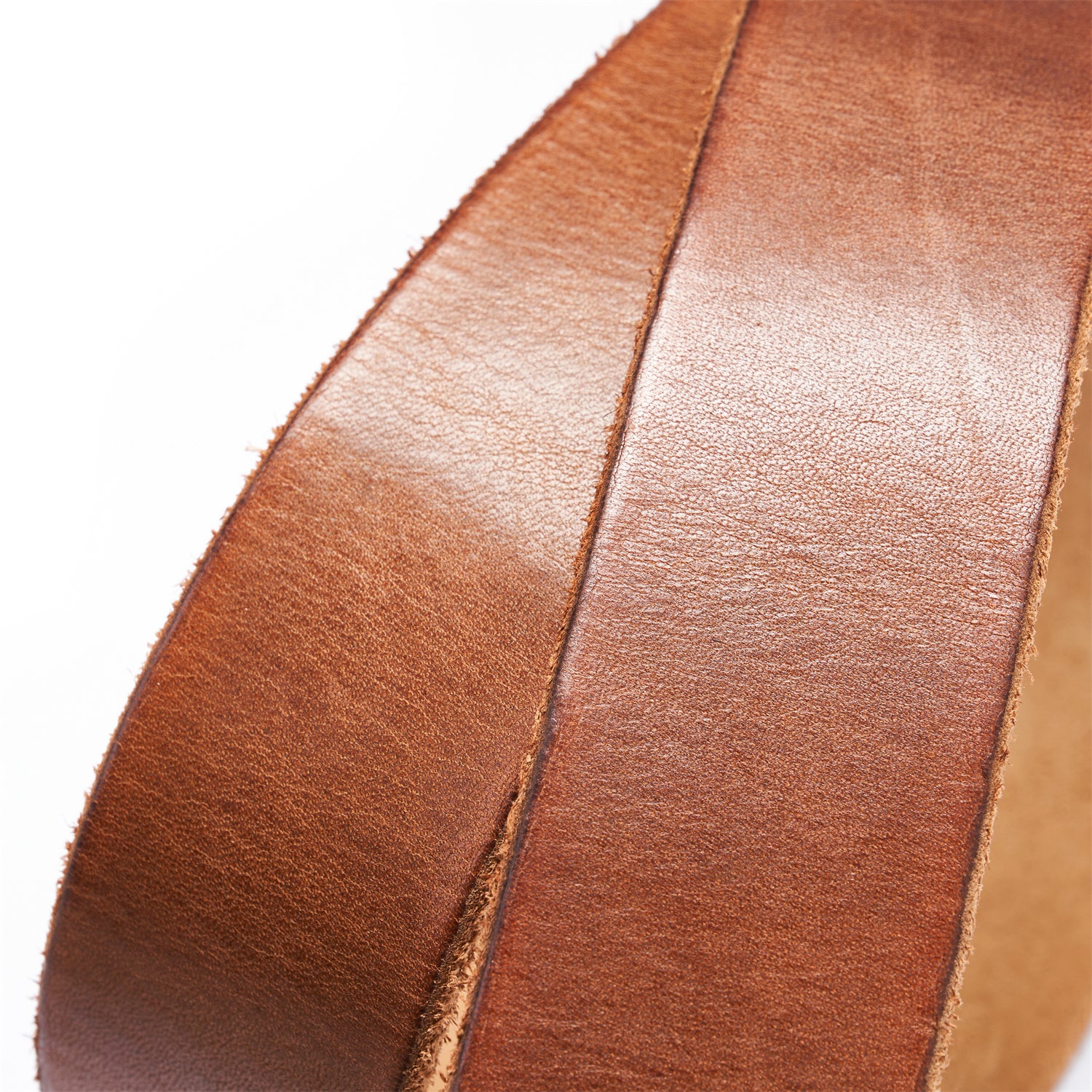 100% Full-Grain Leather Strap in Vintage Saddle Brown with Raw-Edged Detailing
