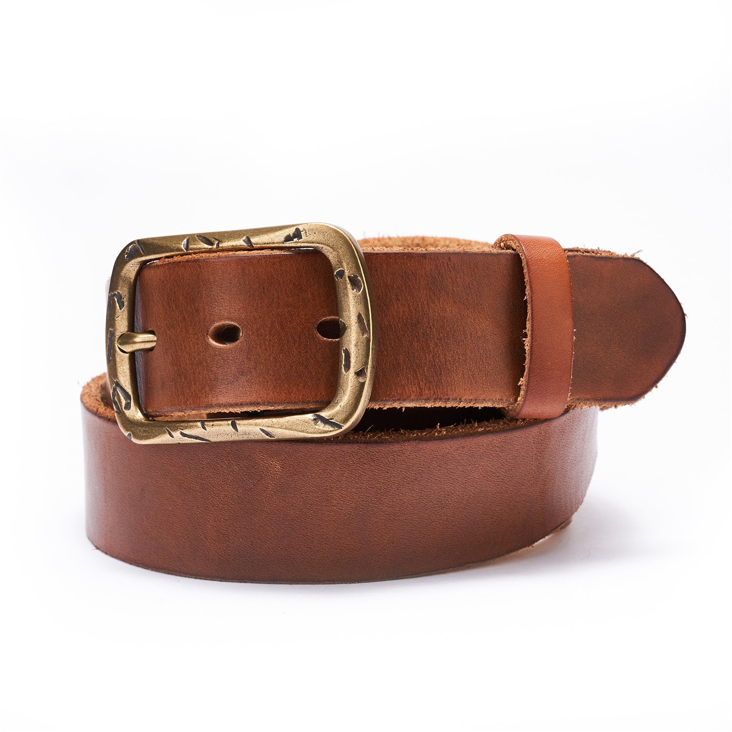 100% Full-Grain Leather Strap in Vintage Saddle Brown with Raw-Edged Detailing