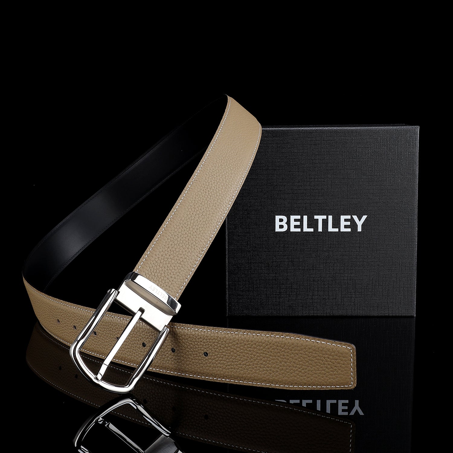 BELTLEY Light Khaki Pebbled Leather Belt