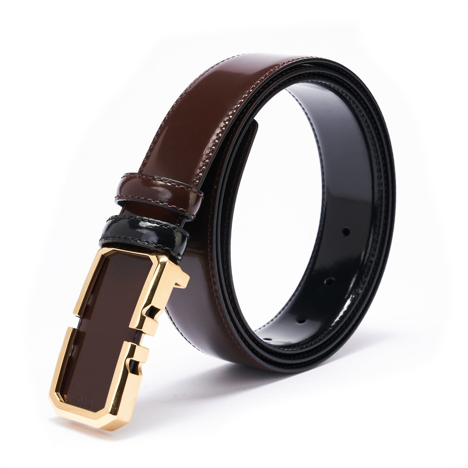 BELTLEY Luminous Espresso Leather Belt With Plate Buckle - 1.38" Width