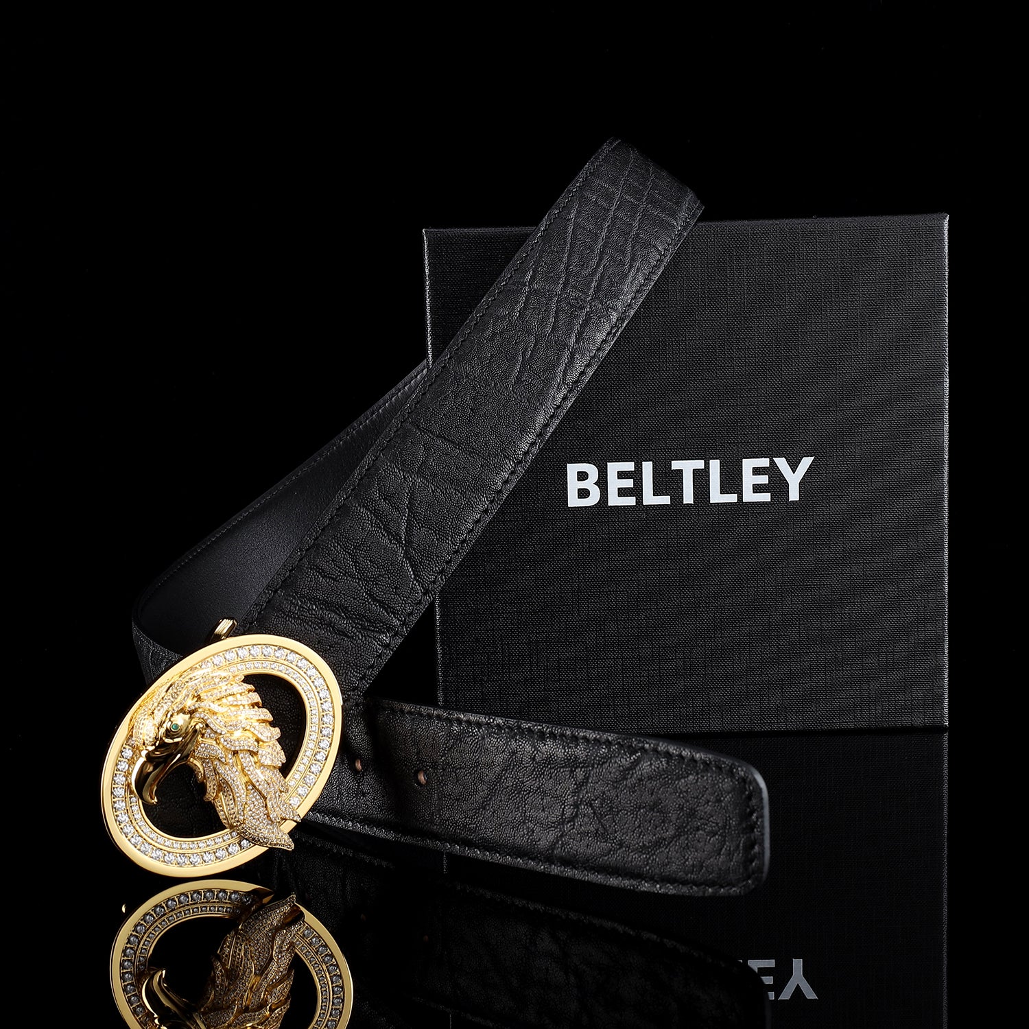 BELTLEY Luxury Elephant Skin Belt with 3d Gold Plated Eagle Buckle - 1.5 Inches