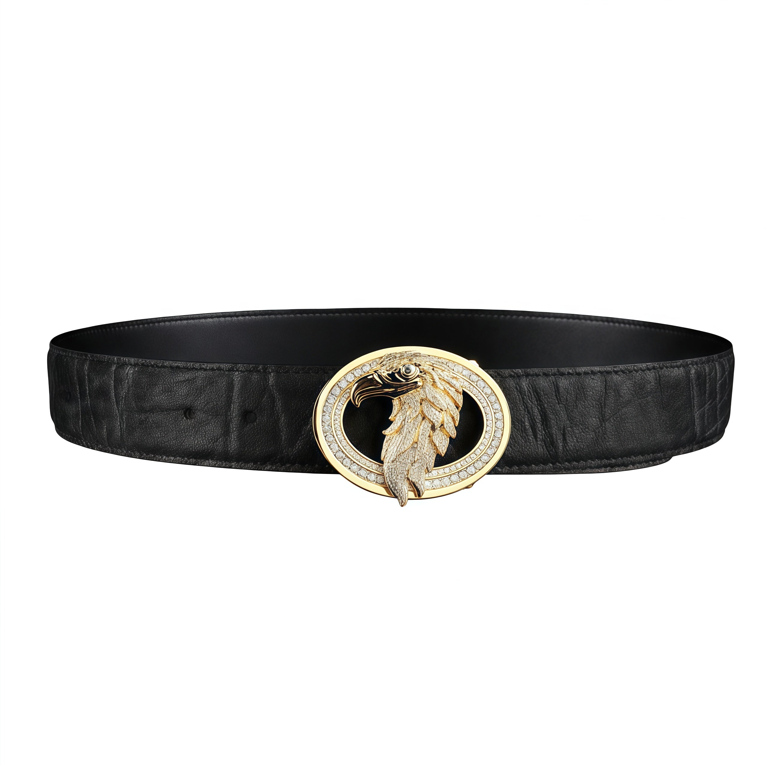 BELTLEY Luxury Elephant Skin Belt with 3d Gold Plated Eagle Buckle - 1.5 Inches