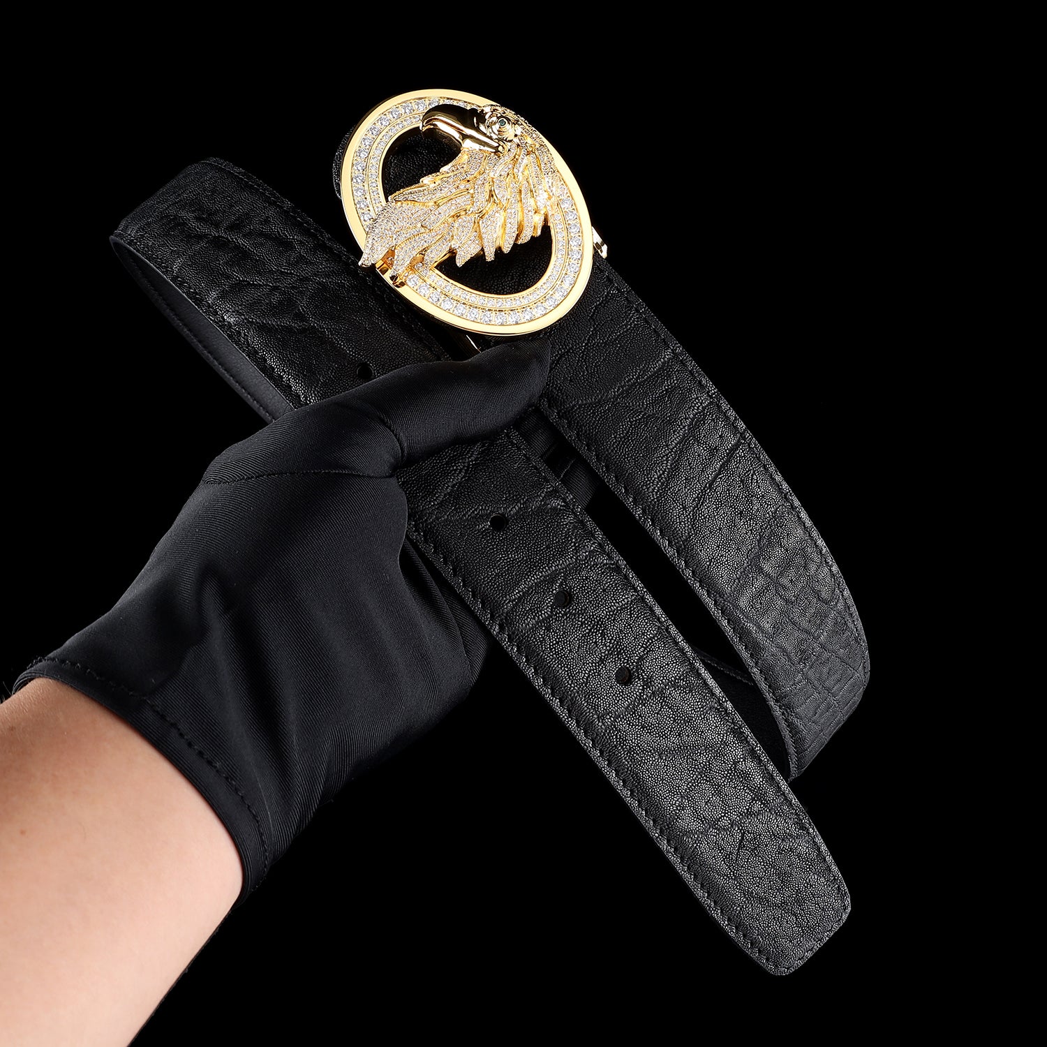 BELTLEY Luxury Elephant Skin Belt with 3d Gold Plated Eagle Buckle - 1.5 Inches