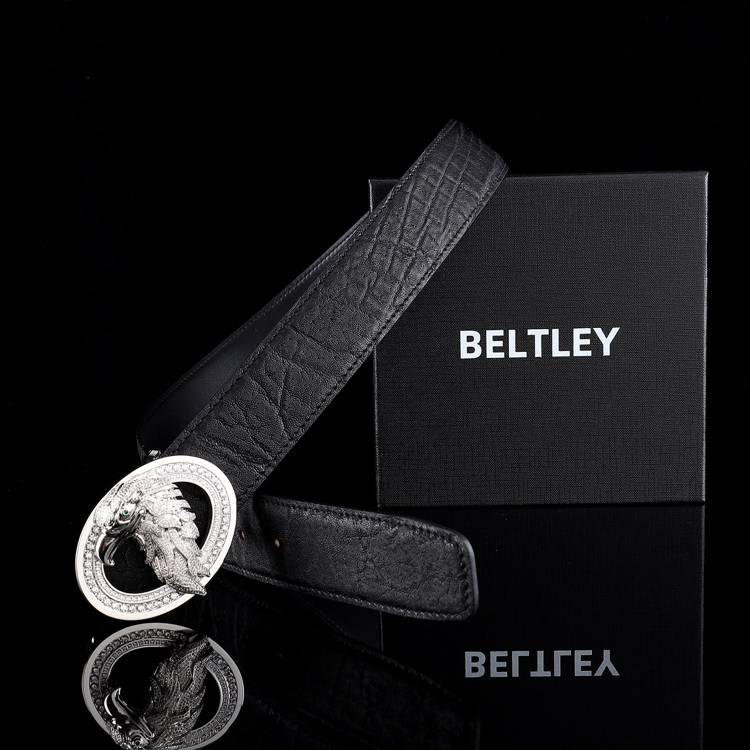 BELTLEY Luxury Black Elephant hide belt with 3d Silver Eagle Buckle - 1.5 Inches