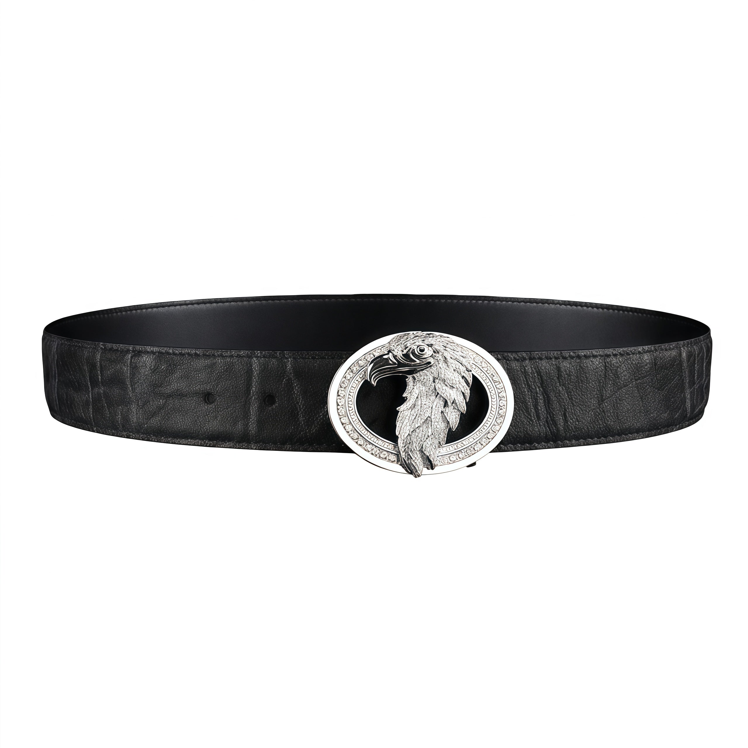 BELTLEY Luxury Black Elephant hide belt with 3d Silver Eagle Buckle - 1.5 Inches