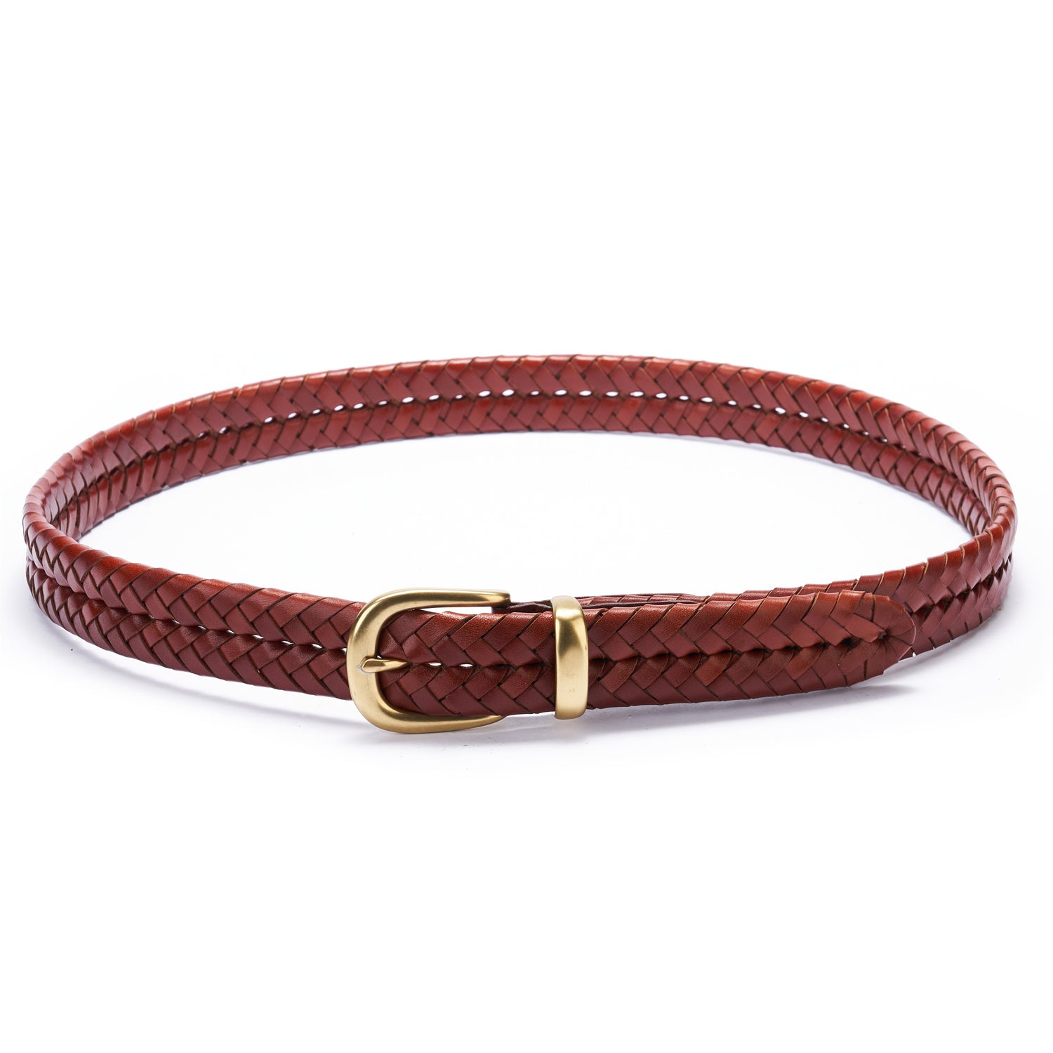 BELTLEY Mahogany Exquisite Braided Full Grain Leather Belt - Unisex-1.15 inches
