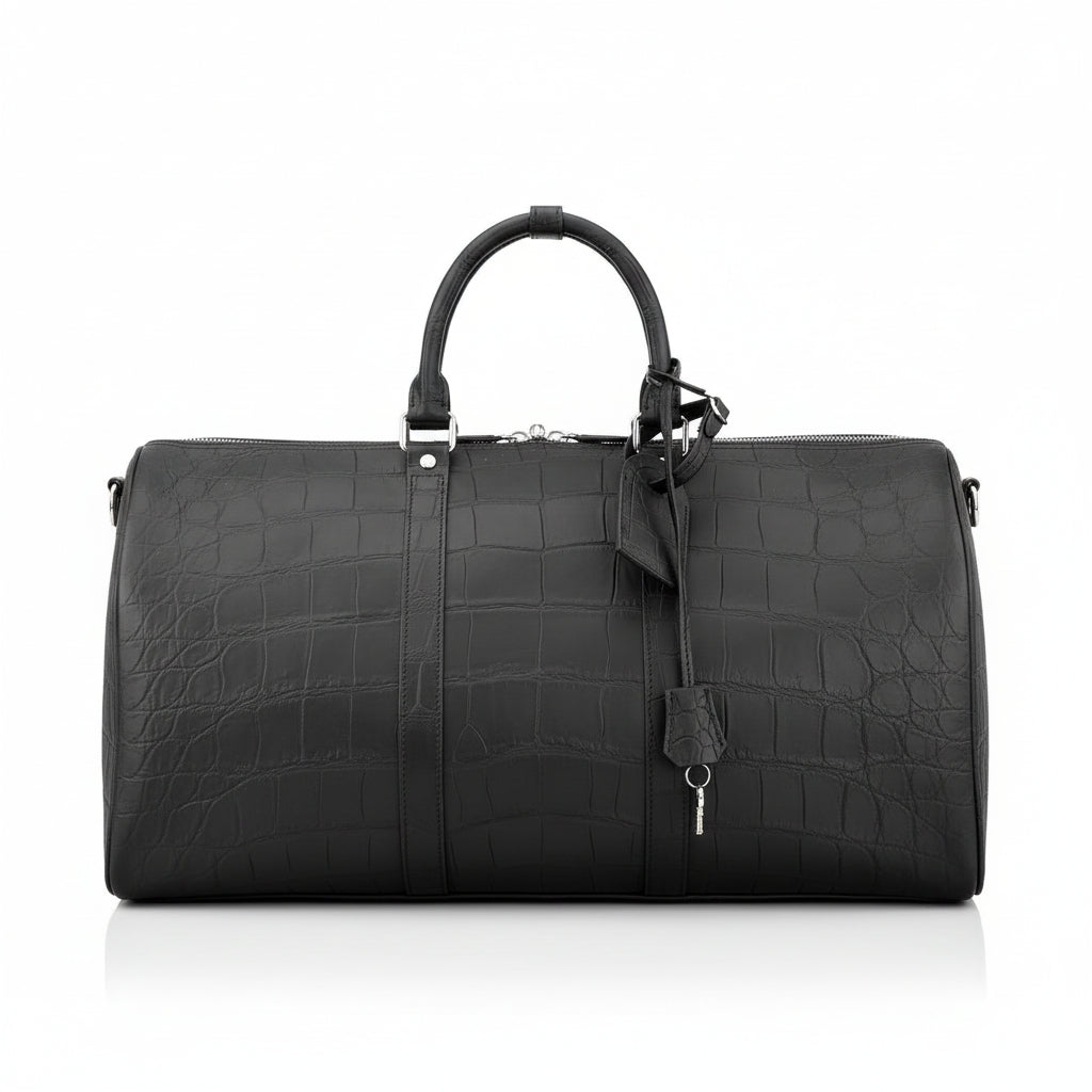 BELTLEY Matte Black Matte Nile Crocodile Travel Bag-The Voyager EDITION