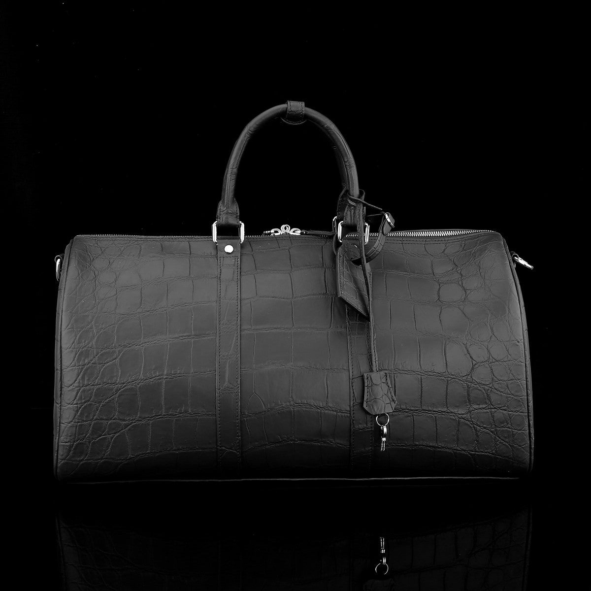 BELTLEY Matte Black Matte Nile Crocodile Travel Bag-The Voyager EDITION