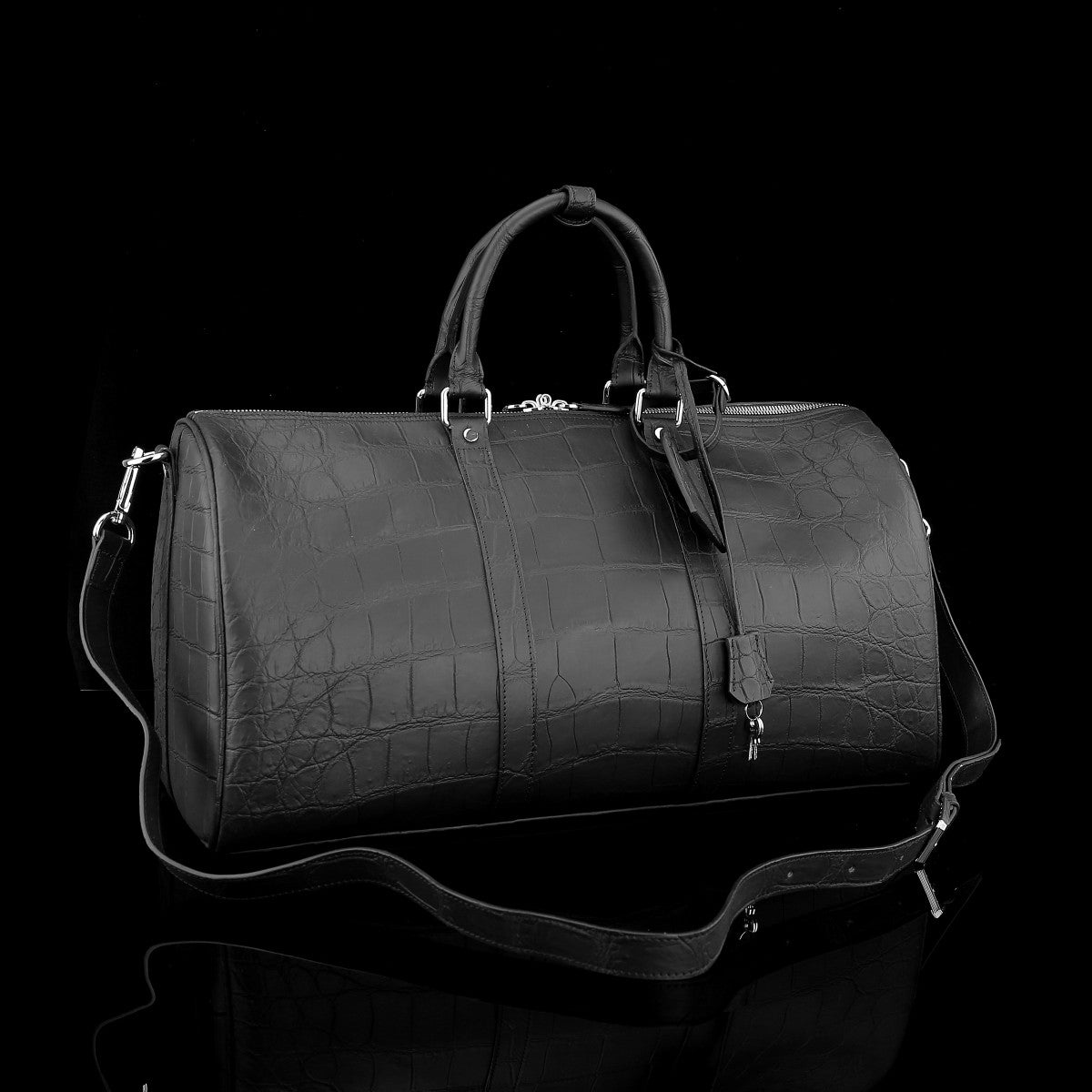 BELTLEY Matte Black Matte Nile Crocodile Travel Bag-The Voyager EDITION