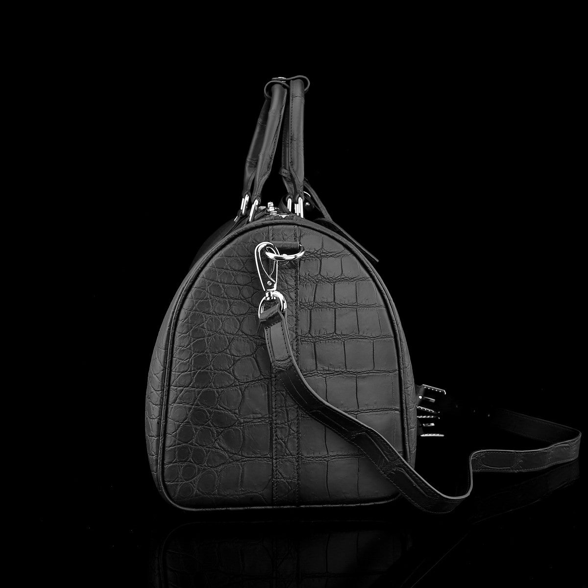 BELTLEY Matte Black Matte Nile Crocodile Travel Bag-The Voyager EDITION