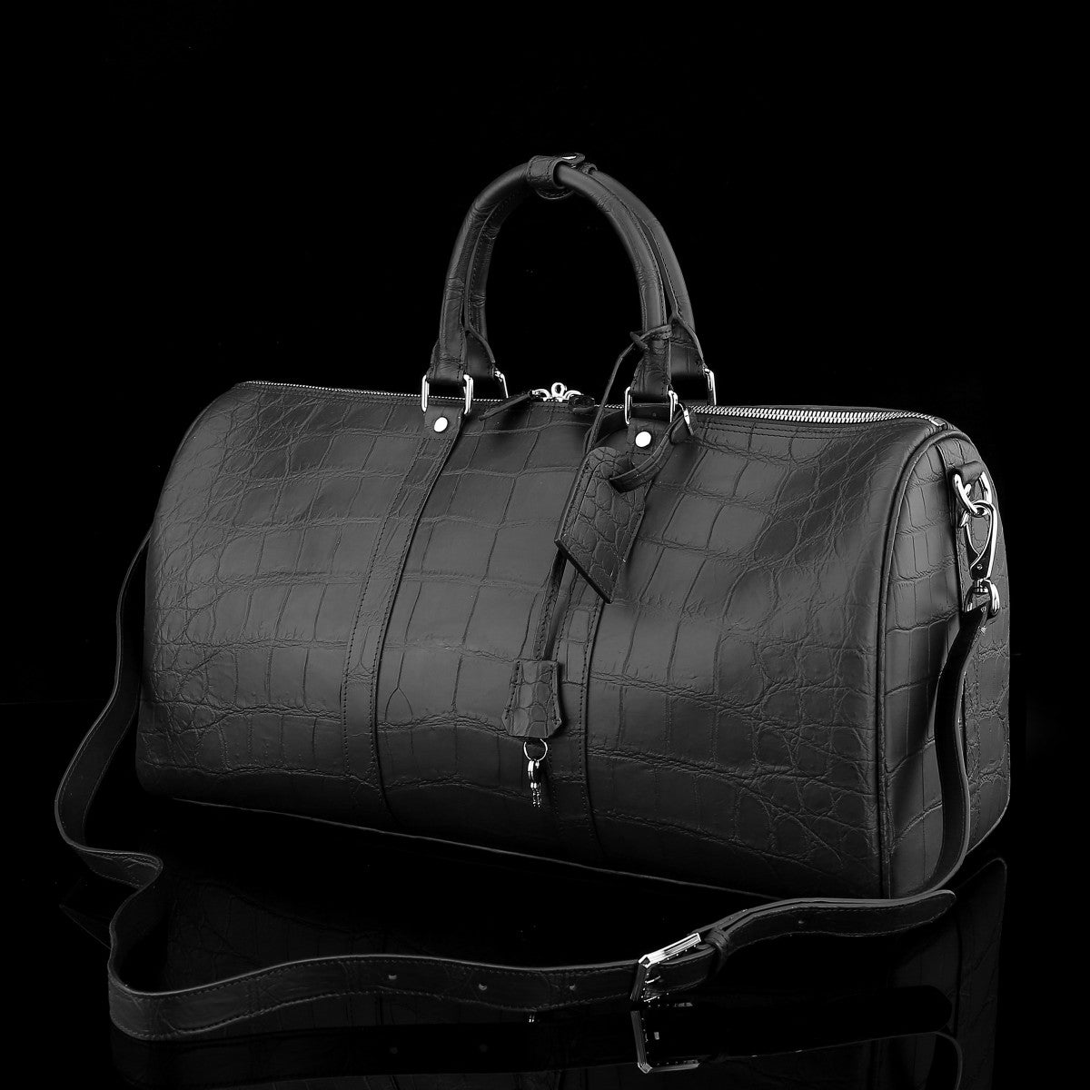 BELTLEY Matte Black Matte Nile Crocodile Travel Bag-The Voyager EDITION